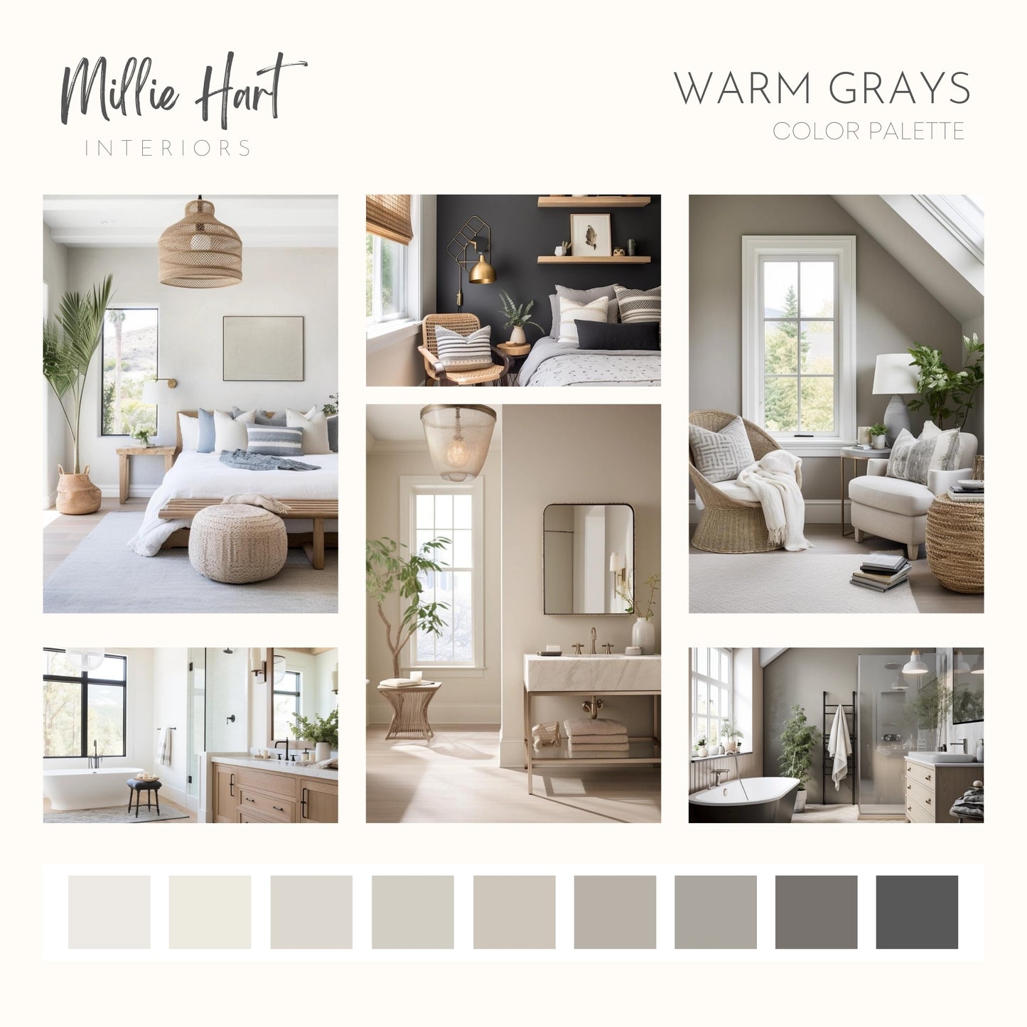 Warm Grays Benjamin Moore Paint Palette - Modern Neutral Interior Paint Colors for Home - Coordinating Interior Design Color Palette, Benjamin Moore Collingwood