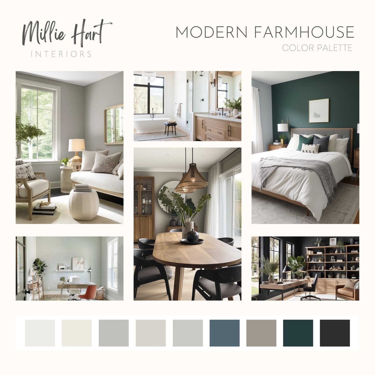 Modern Farmhouse Sherwin Williams Paint Palette, Neutral Interior Paint Colors, Modern Farmhouse Color Scheme, Pure White