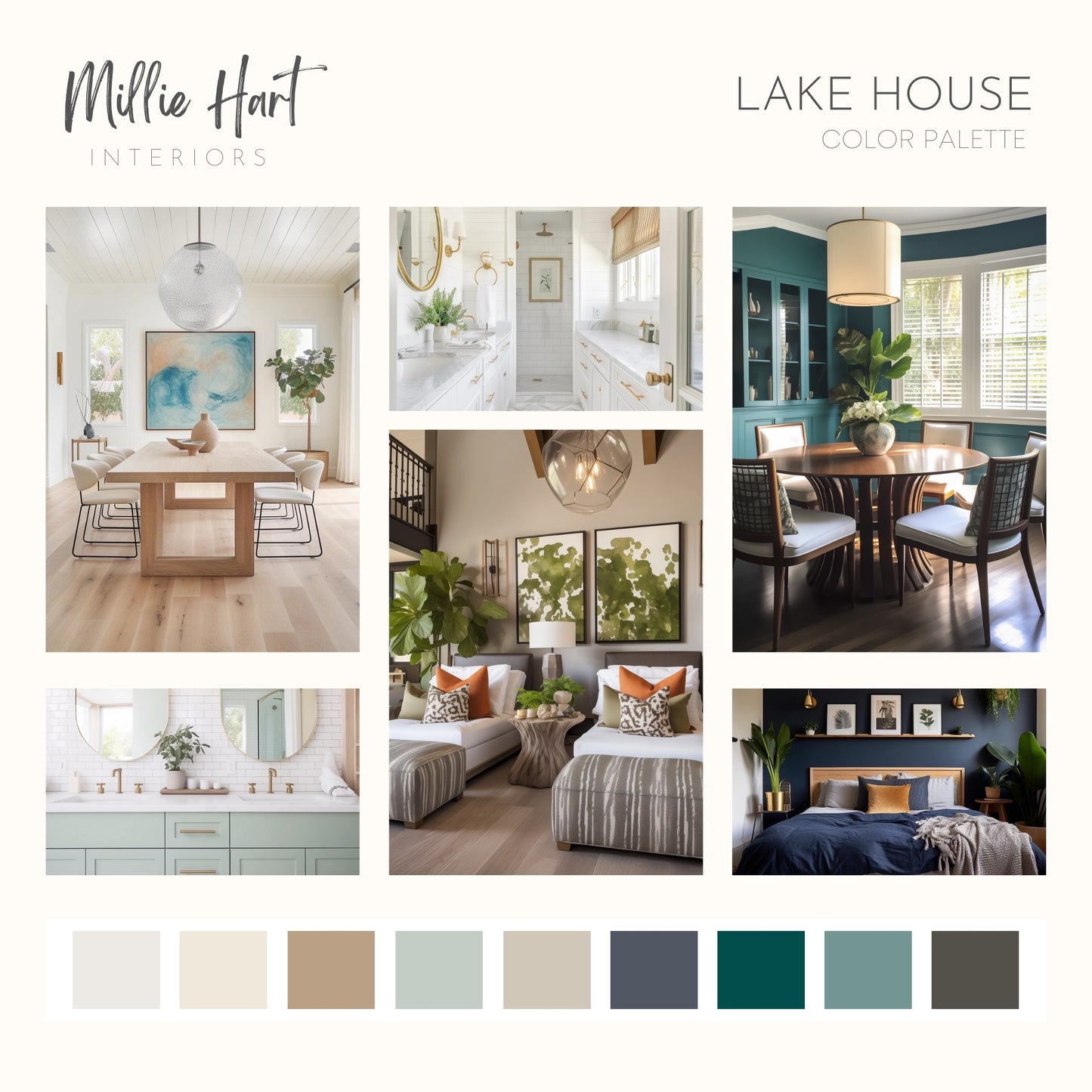 Lake House Sherwin Williams Paint Palette - Modern Neutral Interior Paint Colors for Home, Coastal Interior Design Color Palette, Lake House, Sherwin Williams Creamy