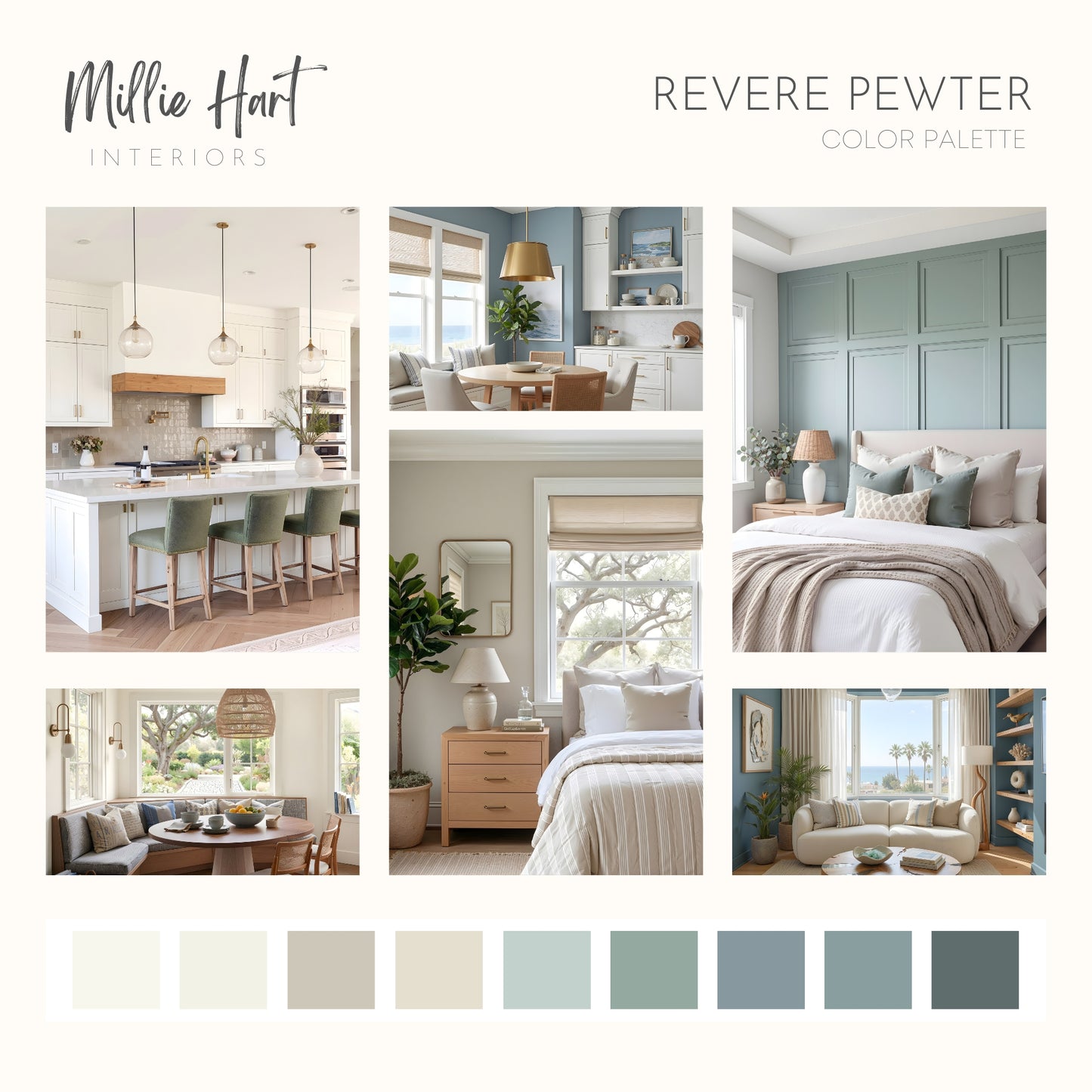 Revere Pewter Benjamin Moore Paint Palette | Timeless Neutral Interior Paint Colors | Transitional Warm Neutral Color Scheme