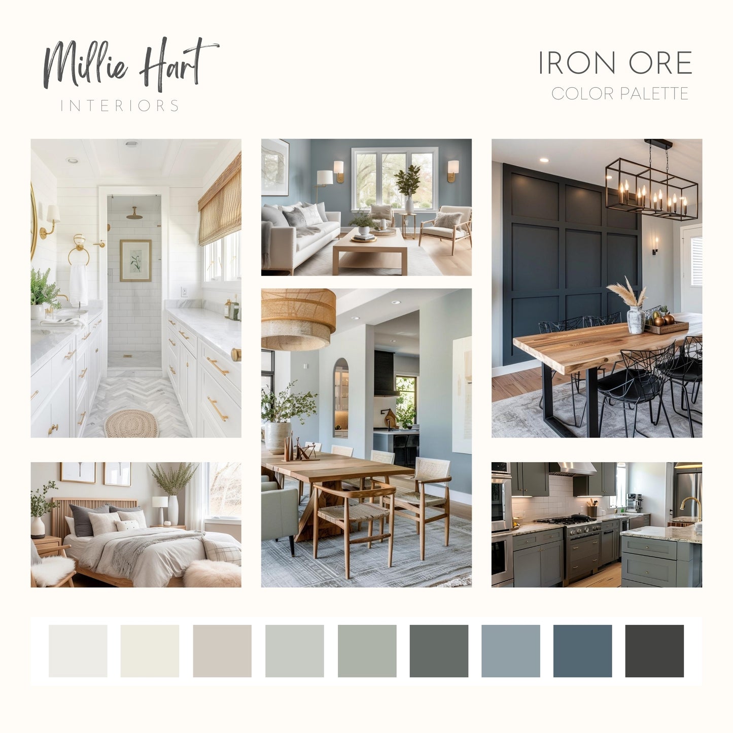 Iron Ore Sherwin Williams Paint Palette, Modern Neutral Interior Paint Colors, Iron Ore Color Scheme, Iron Ore Compliments, Agreeable Gray