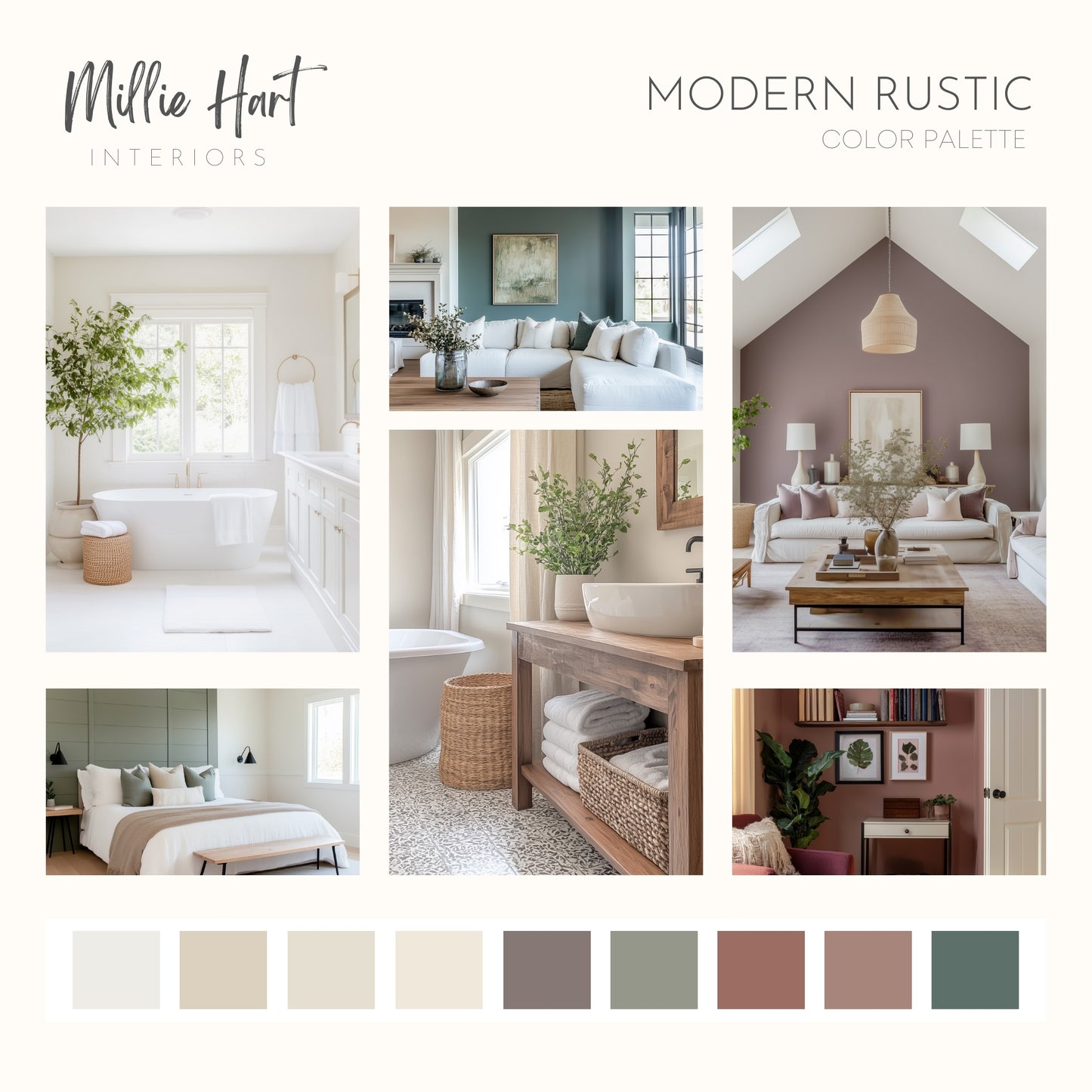 Modern Rustic Sherwin Williams Paint Palette, Paint Colors for Home, Modern Neutrals, Color Scheme, Organic Earth Tones, Rocky River