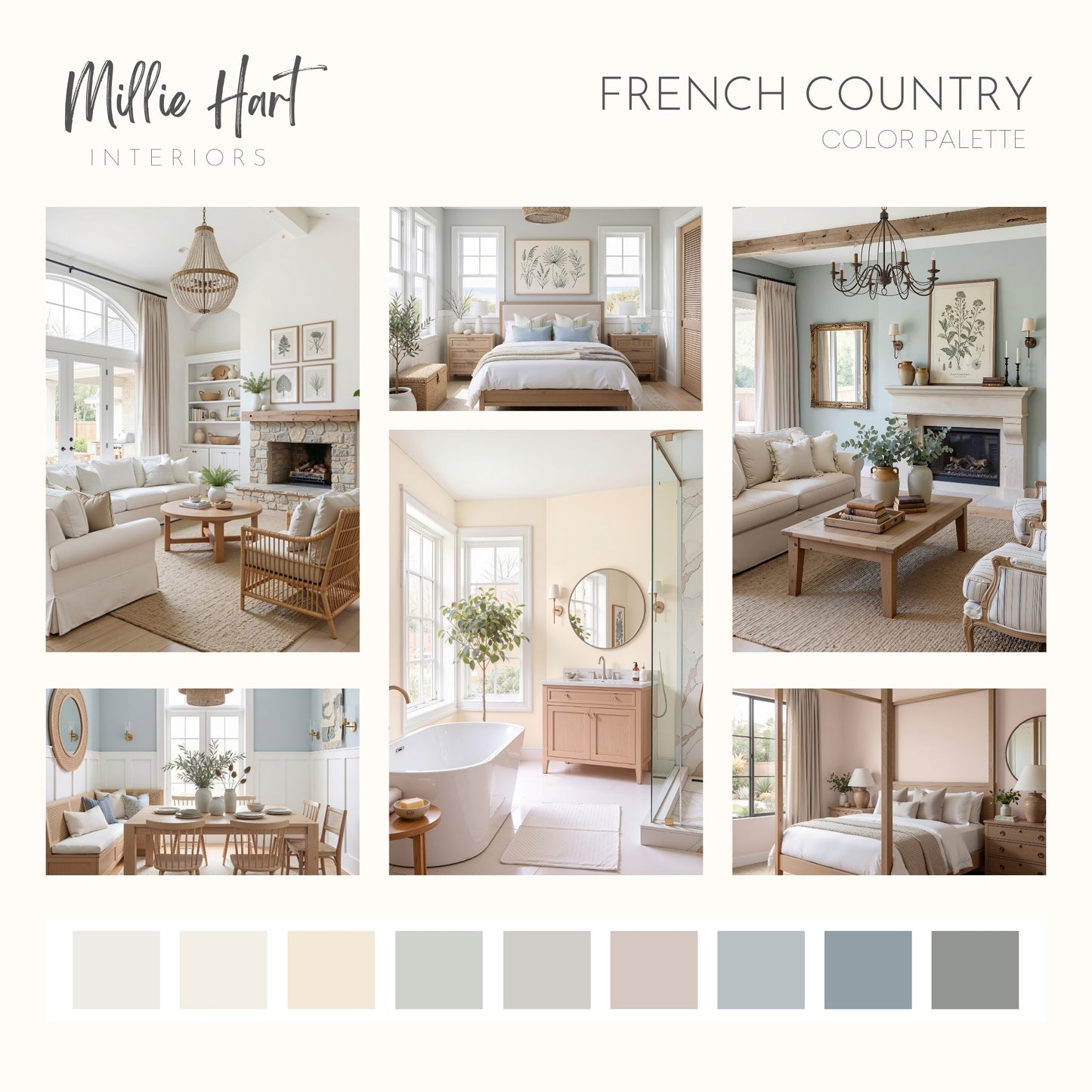 French Country Sherwin Williams Paint Palette, Interior Paint Colors for Home, Cottage Colors, Coastal Colors, Pure White