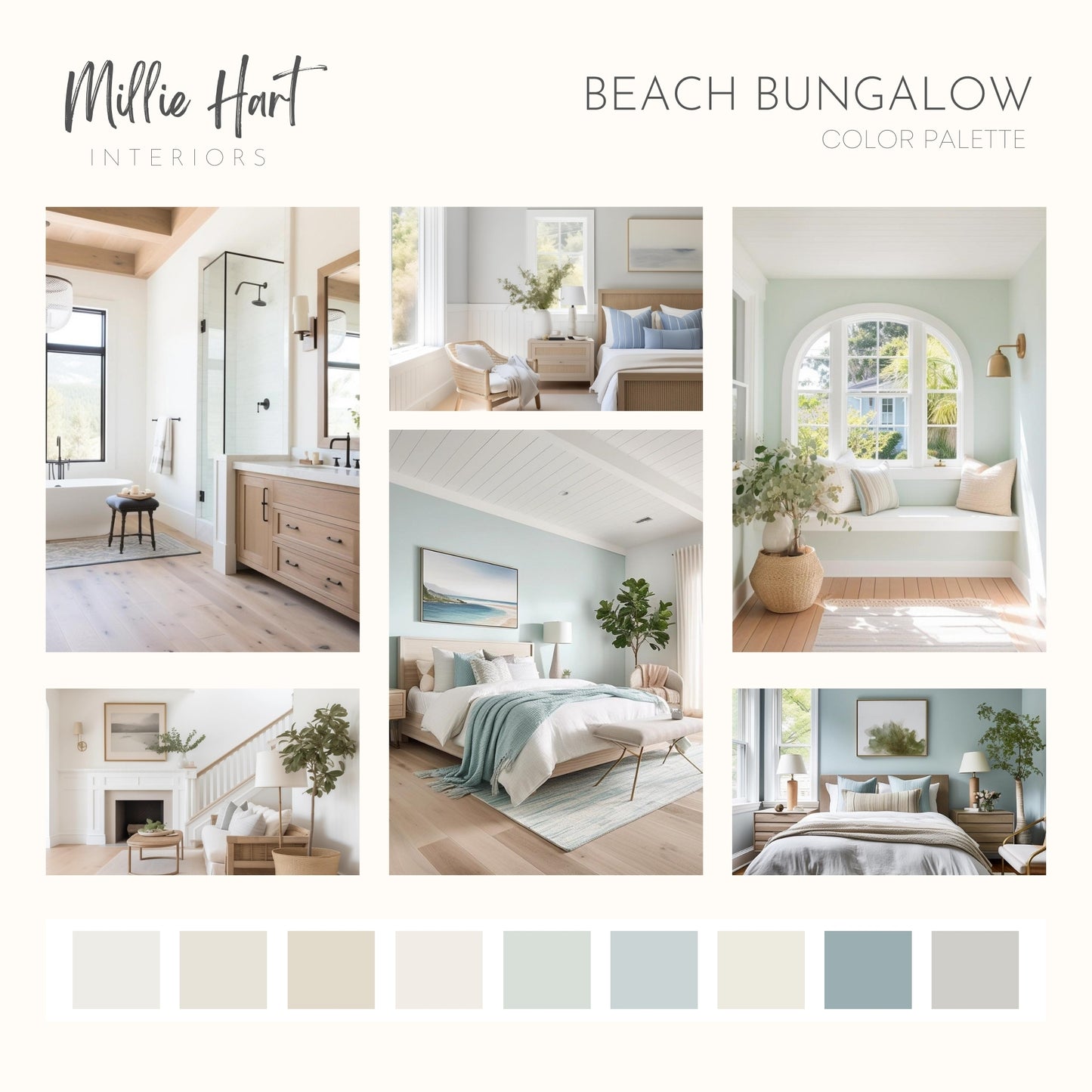 Beach Bungalow Sherwin Williams Paint Palette, Paint Colors for Home, Beach Cottage Neutrals, Whole House, Beach House Colors, Pearly White