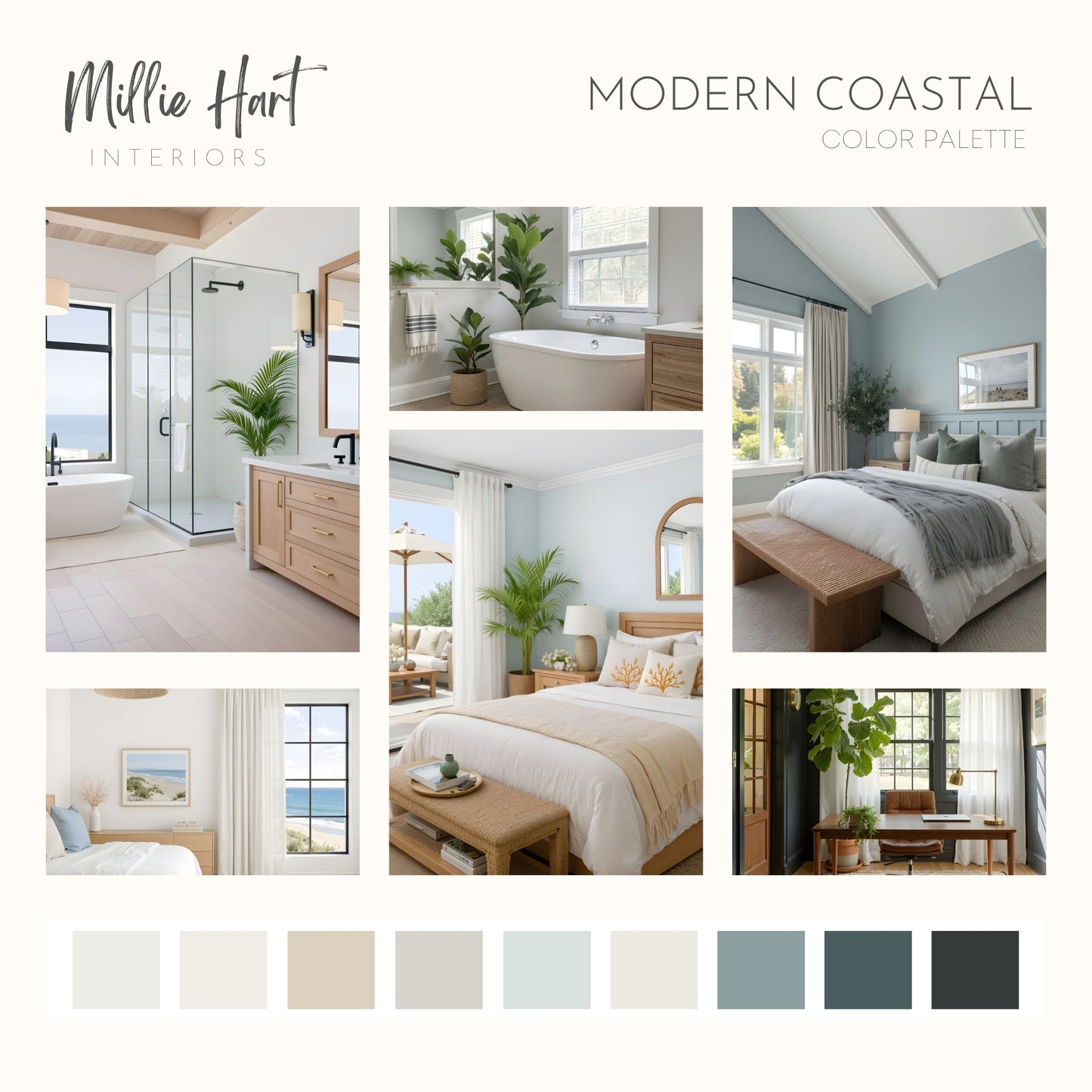 Modern Coastal Sherwin Williams Paint Palette | 9 Coordinating Interior Paint Colors | Coastal Design Color Scheme