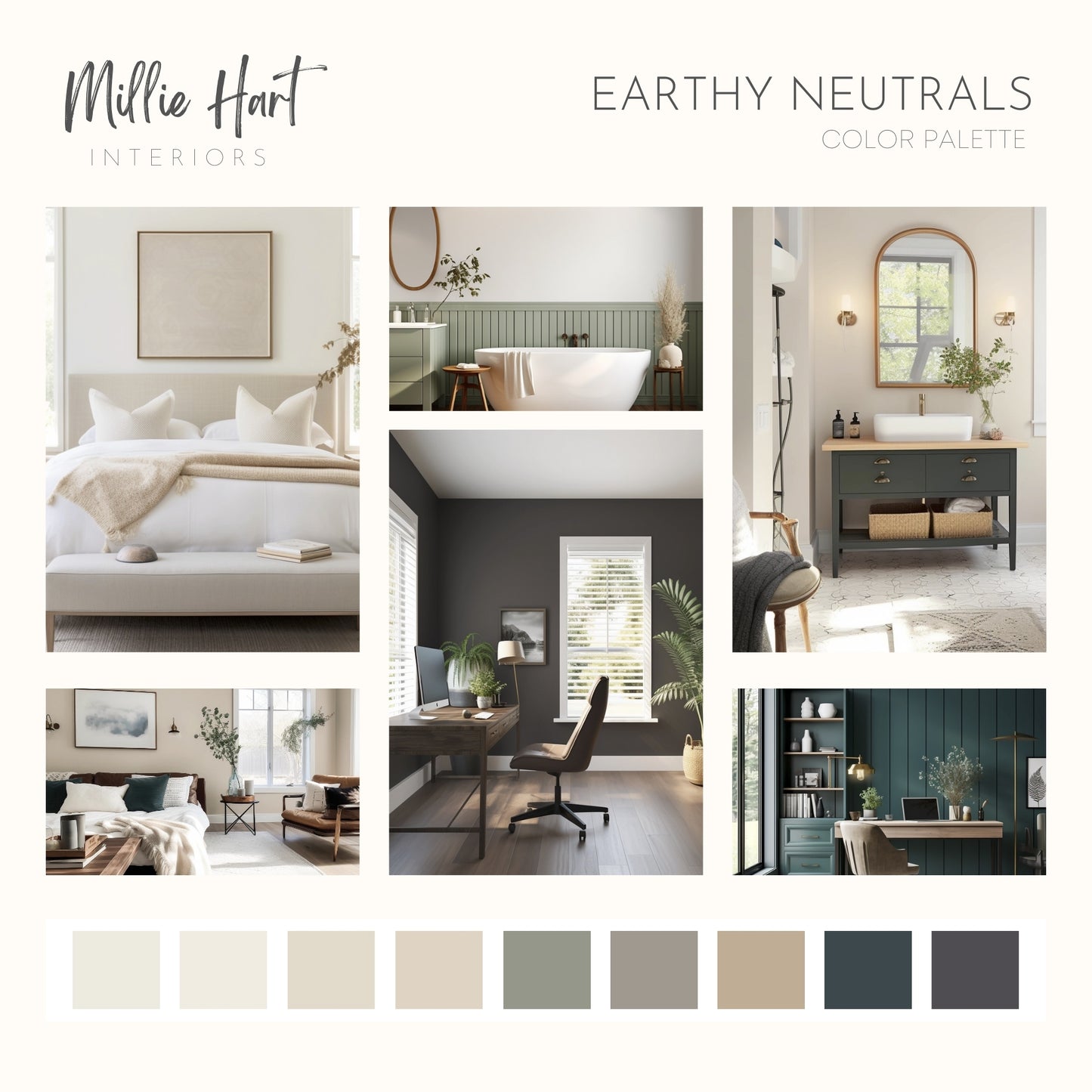 Earthy Neutrals Sherwin Williams Paint Palette, Interior Paint Colors for Home, Modern Neutrals, Warm and Cozy, Natural Linen