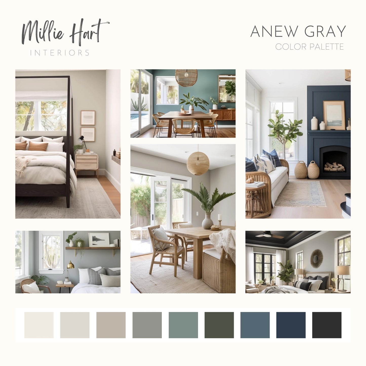 Anew Gray Sherwin Williams Paint Palette - Modern Neutral Interior Paint Colors for Home - Coordinating Interior Design Color Palette, Sherwin Williams Drift of Mist