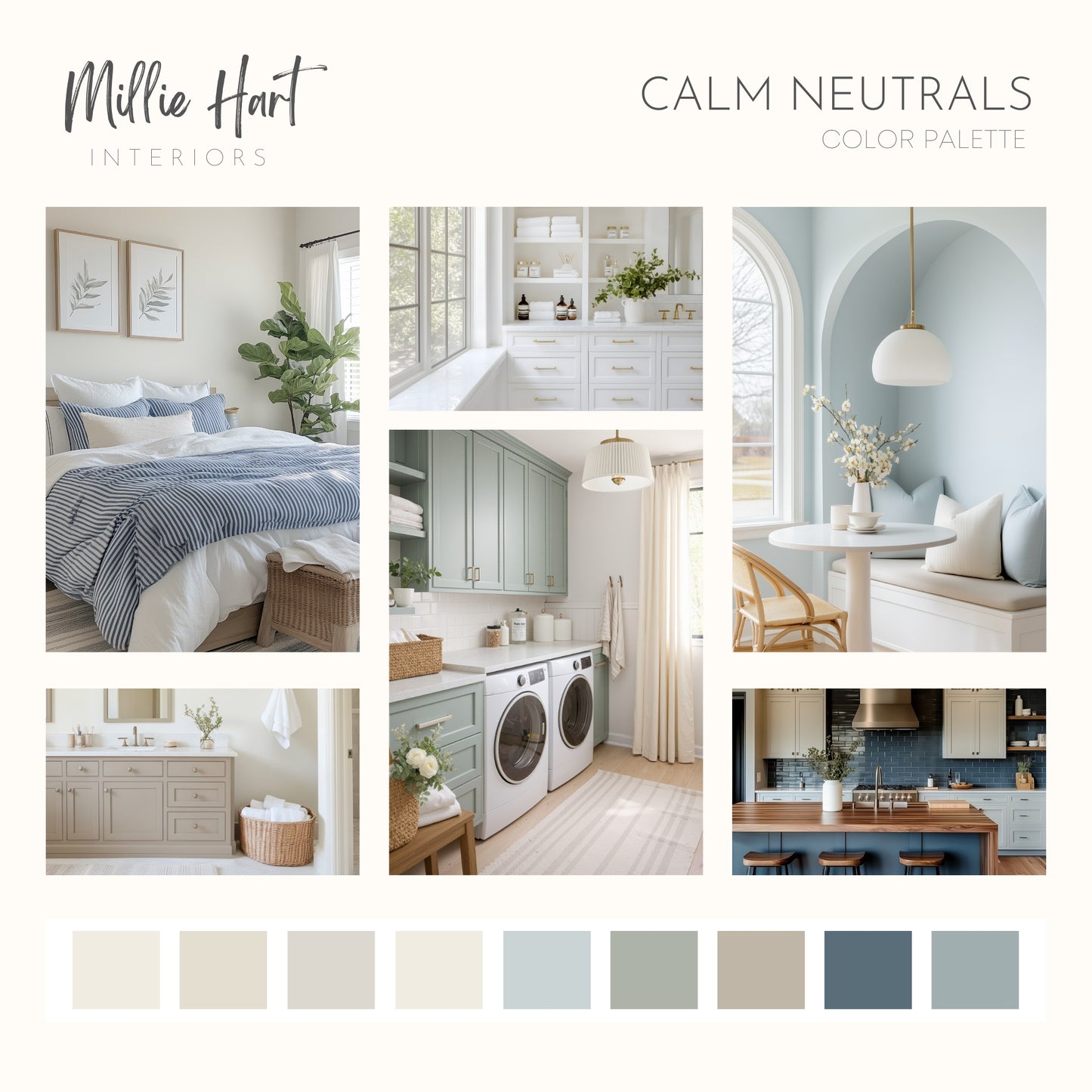 Calm Neutrals Sherwin Williams Paint Palette, Calm Neutral Interior Paint Colors, Beach House Coastal Color Scheme, Natural Choice