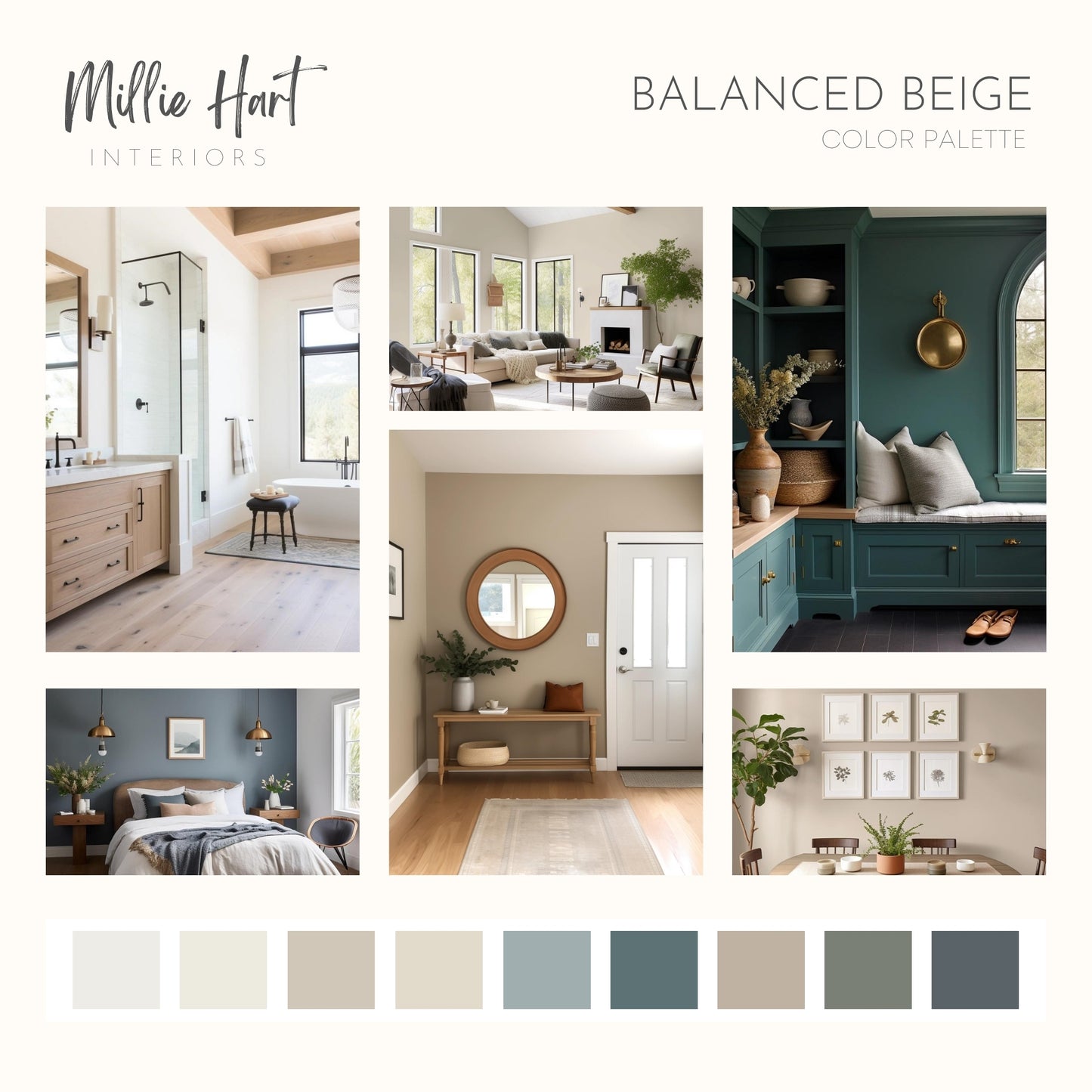 Balanced Beige Sherwin Williams Paint Palette, Modern Neutral Interior Paint Colors for Home, Balanced Beige Compliments, Warm Whites, Retreat