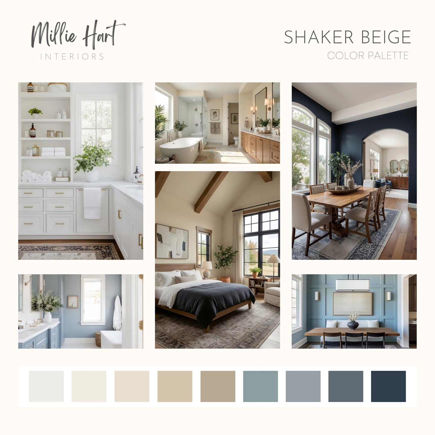 Shaker Beige Benjamin Moore Paint Palette, Neutral Interior Paint Colors, Transitional, Warm Neutral Color Scheme
