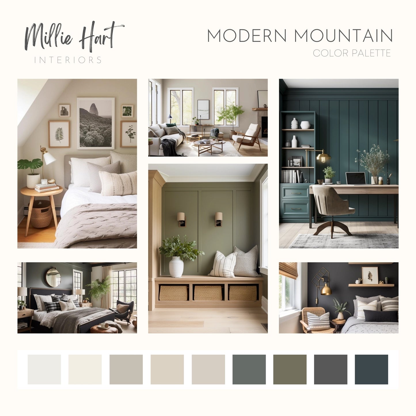 Modern Mountain Sherwin Williams Paint Palette, Neutral Interior Paint Colors, Modern Farmhouse Color Scheme, Pure White