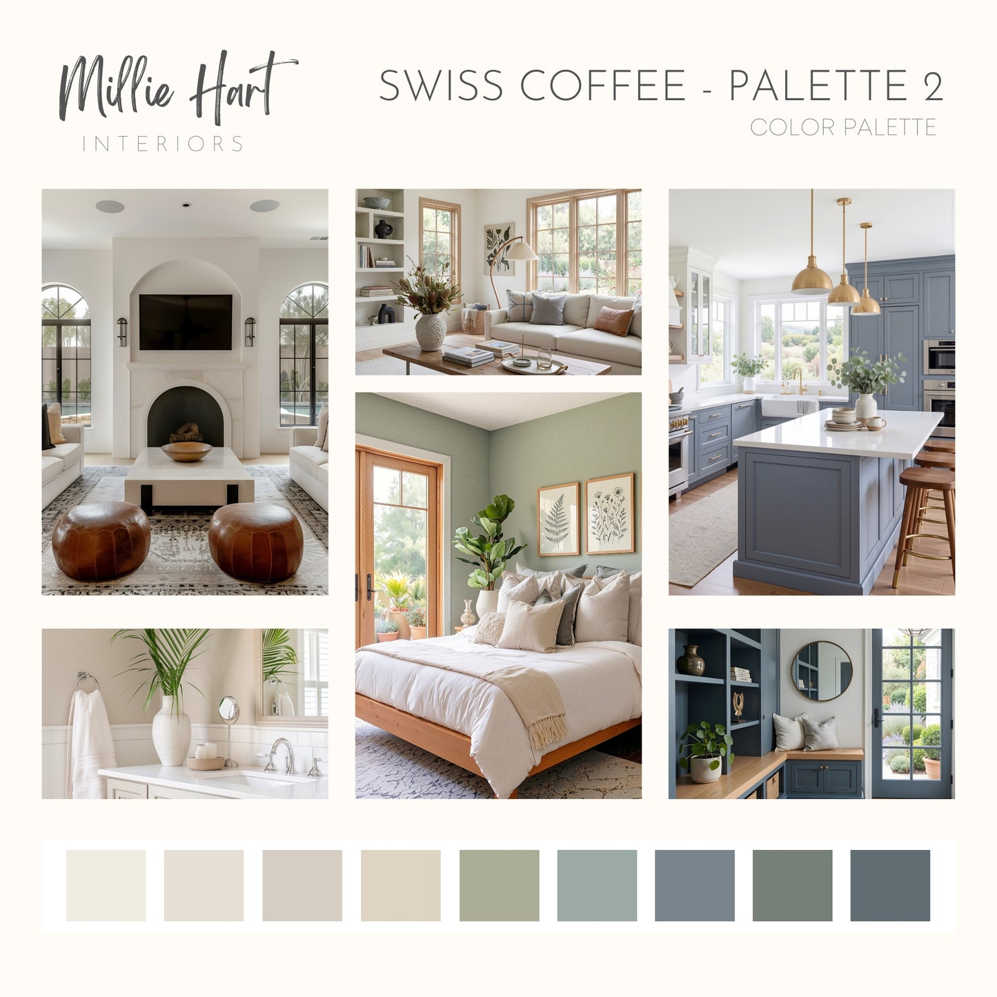 Swiss Coffee - Palette Two, Benjamin Moore Paint Palette, Neutral Interior Paint Colors, Modern Neutrals, Coastal Colors