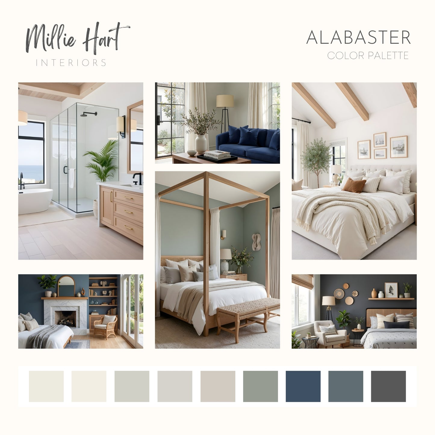 Alabaster Sherwin Williams Paint Palette | Modern Neutral Interior Paint Colors for Home | Alabaster Compliments | Warm Whites
