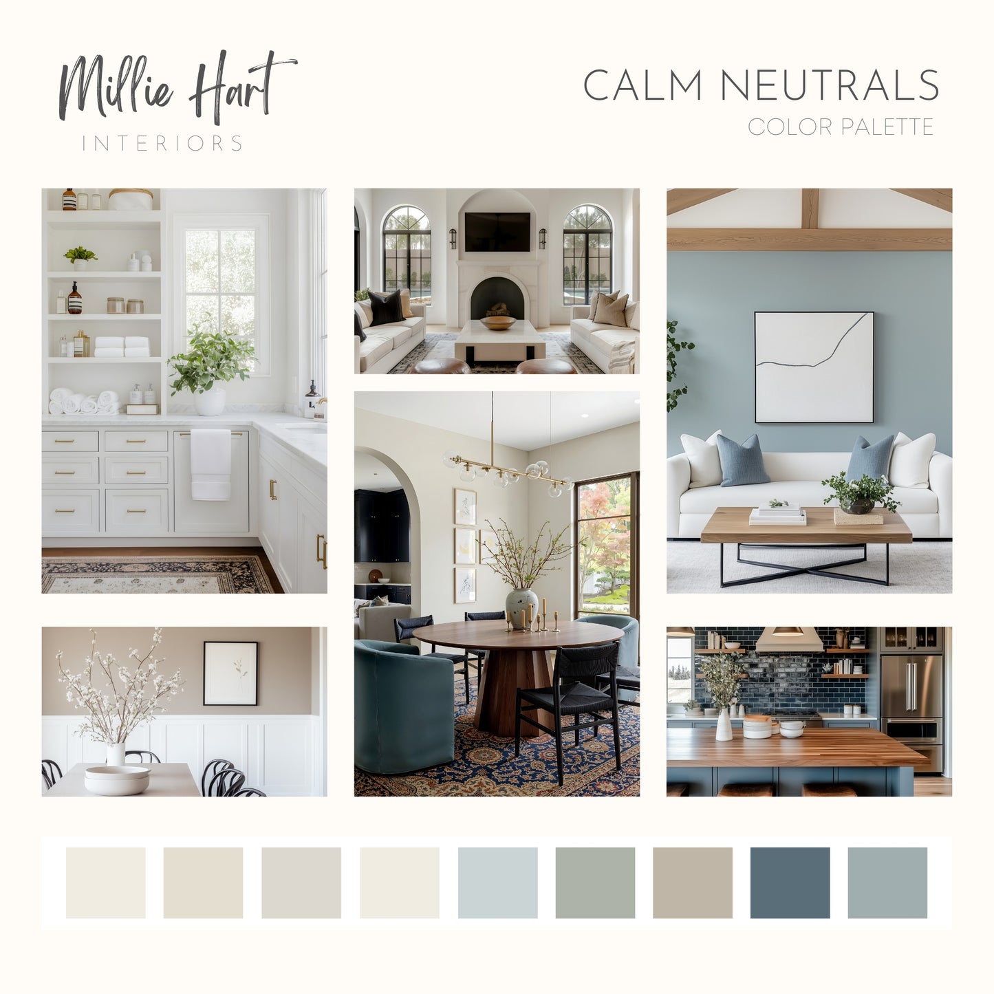Calm Neutrals Benjamin Moore Paint Palette, Calm Neutral Interior Paint Colors, Beach House Coastal Color Scheme, Pale Oak
