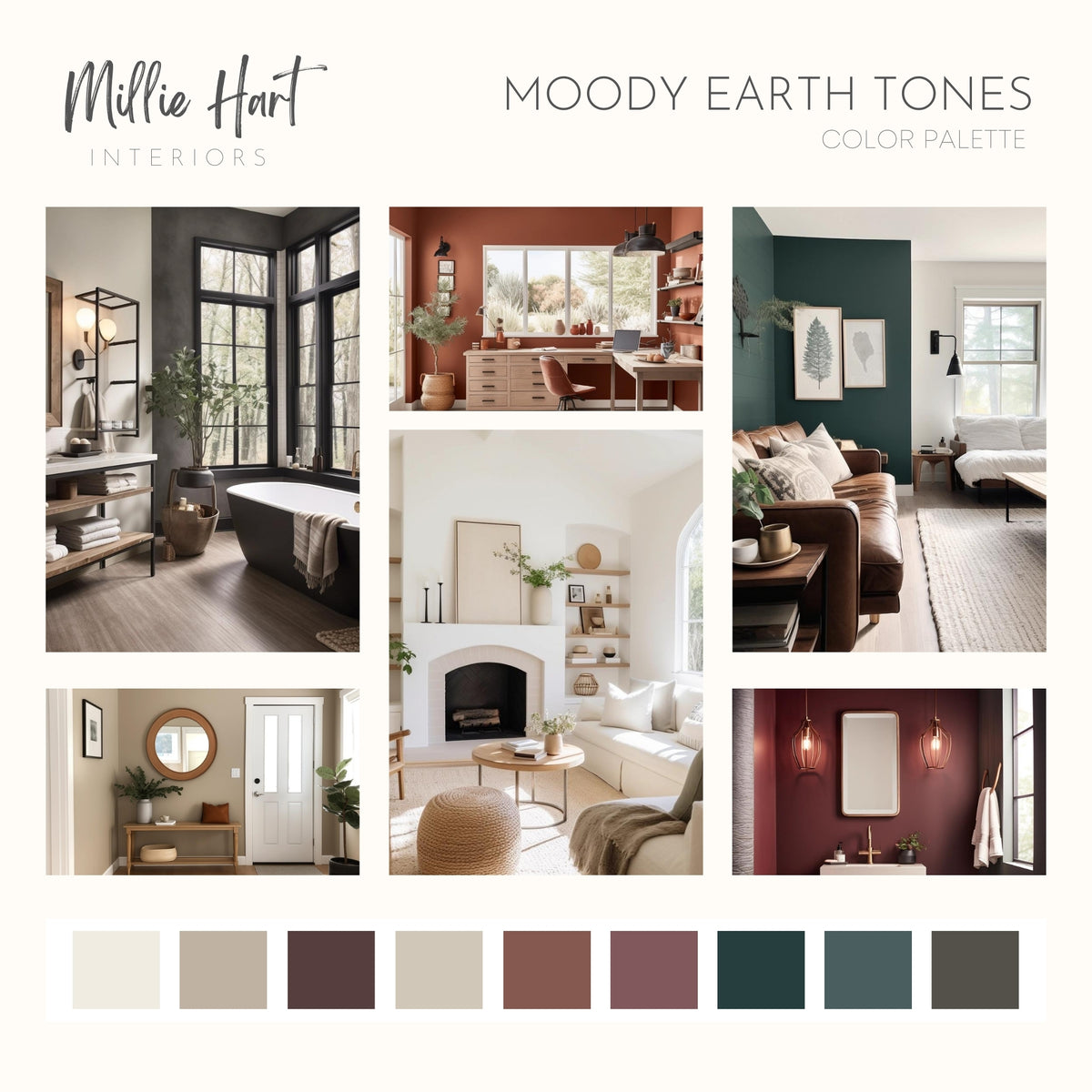 Moody Earth Tones, Benjamin Moore Paint Palette, Earthy Neutrals, Inte ...