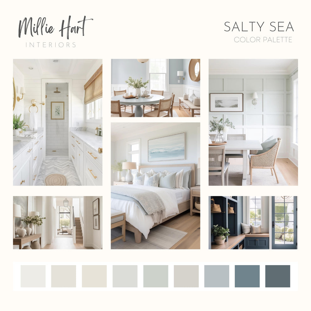 Salty Sea Sherwin Williams Paint Palette, Modern Coastal Interior Pain ...