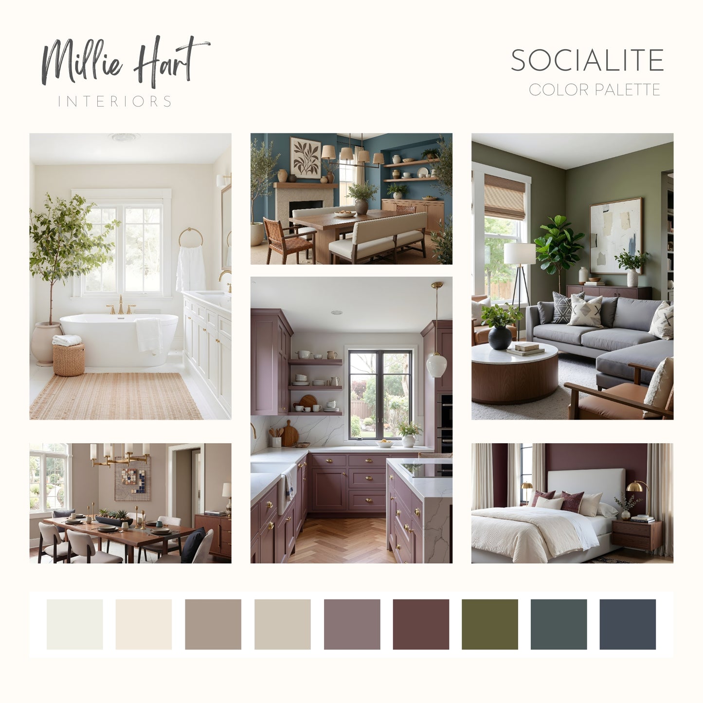 Socialite Sherwin Williams Paint Palette | Paint Colors for Home | Modern Moody Neutrals Color Scheme | Organic Earth Tones