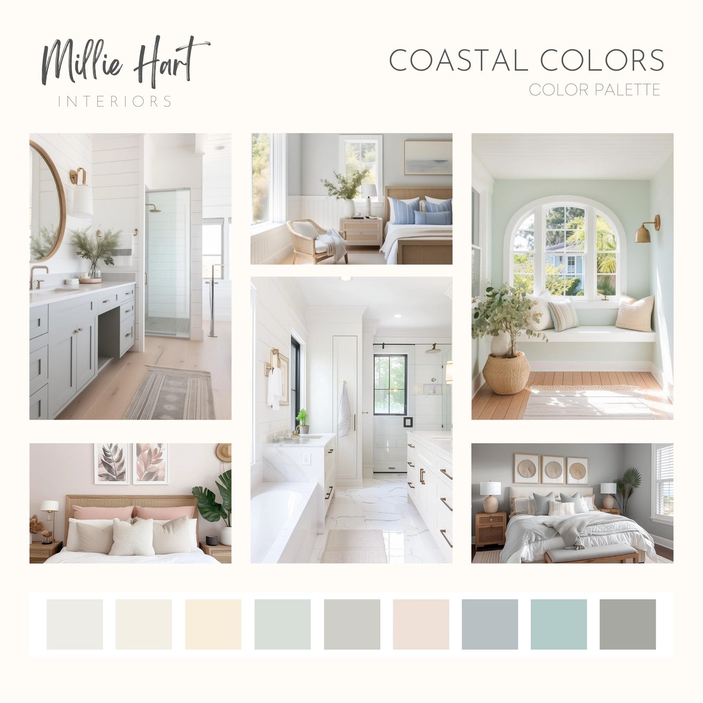Coastal Colors Benjamin Moore Paint Palette, Interior Paint Colors for Home, Cottage Colors, Coastal Colors, Blue