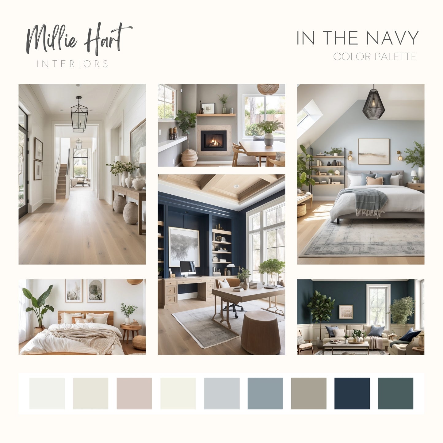 In the Navy Sherwin Williams Paint Palette - Modern Neutral Interior Paint Colors for Home, In the Navy Compliments, Whole House Color Palette, Sherwin Williams Pure White