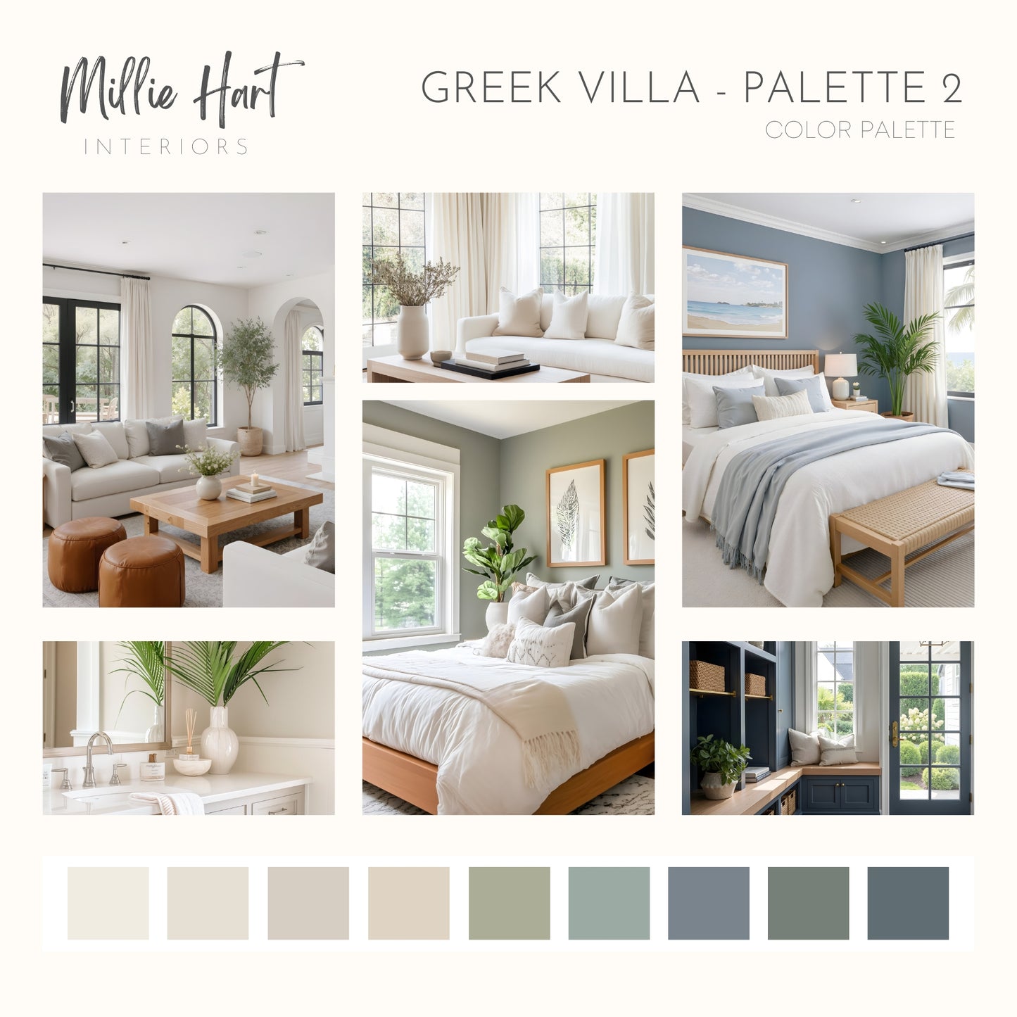 Greek Villa - Palette Two | Sherwin Williams Paint Palette | Neutral Interior Paint Colors | Mediterranean Coastal Color Scheme