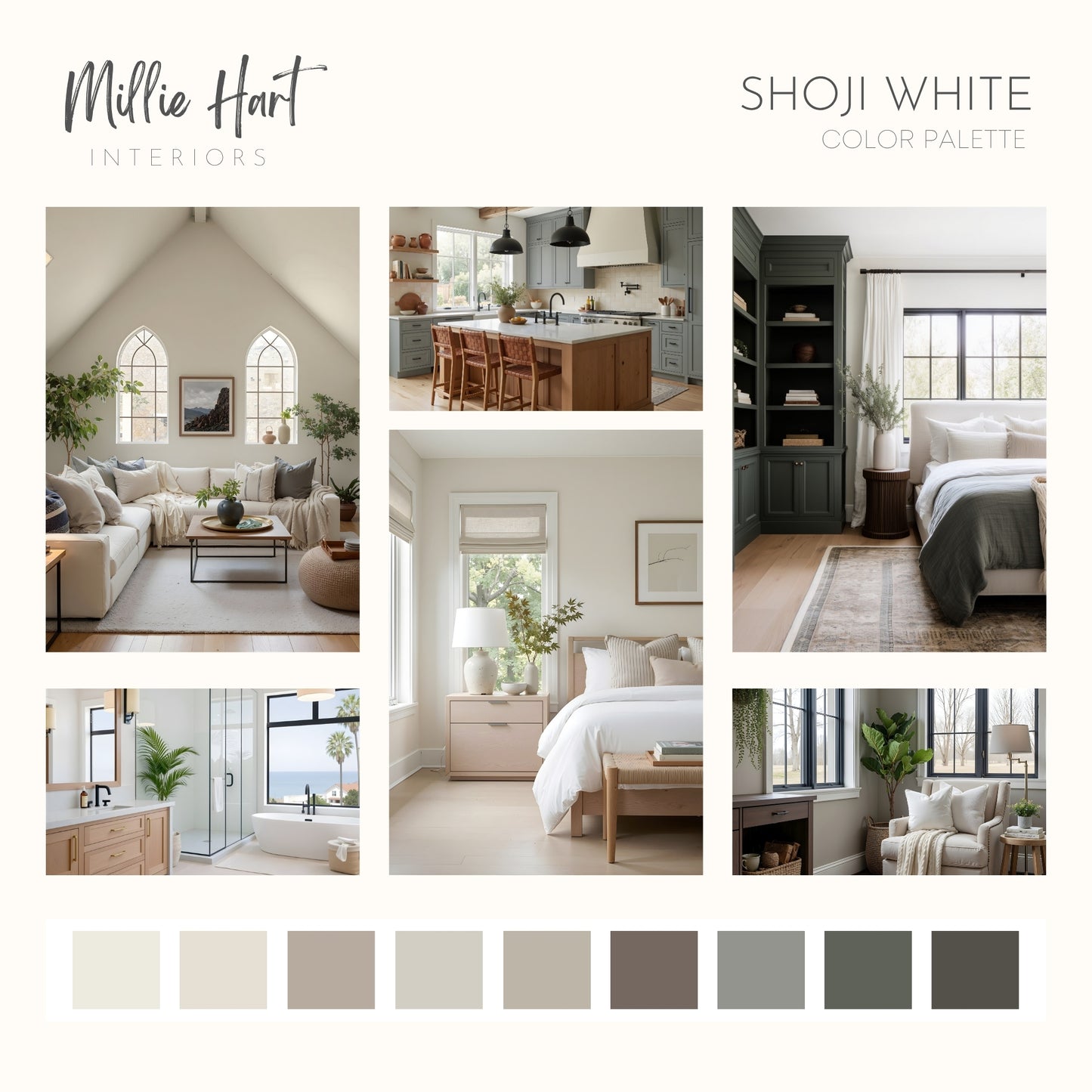 Shoji White Sherwin Williams Paint Palette, Modern Neutral Interior Paint Colors for Home, Shoji White Compliments, Warm Whites, Amazing Gray
