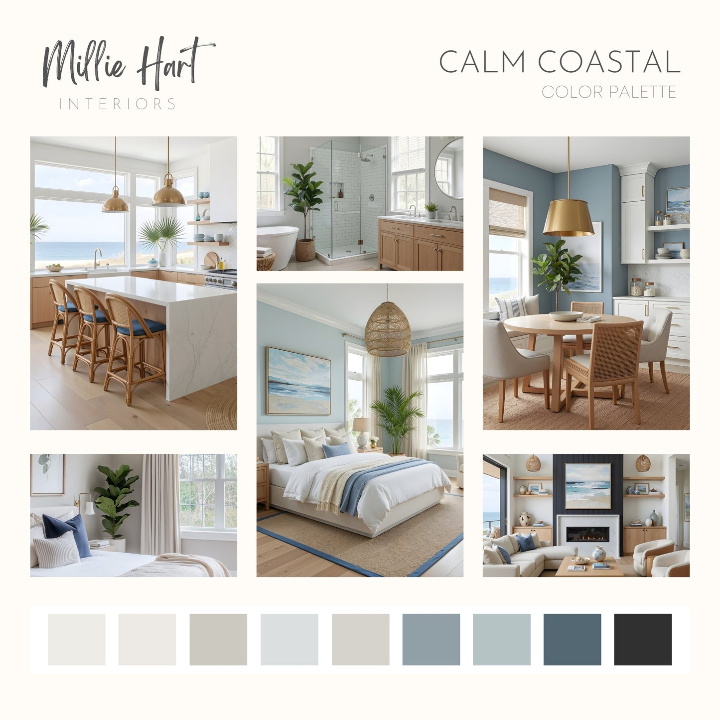 Calm Coastal Benjamin Moore Paint Palette - Peaceful Neutral Beach House Interior Paint Colors for Home