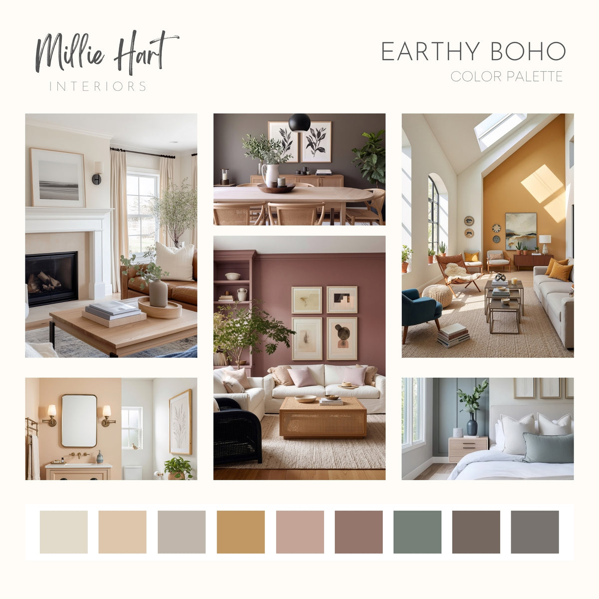 Earthy Boho Sherwin Williams Paint Palette, Neutral Interior Paint Colors, Earthy Color Scheme, Neutral Ground Compliments, Warm Neutrals