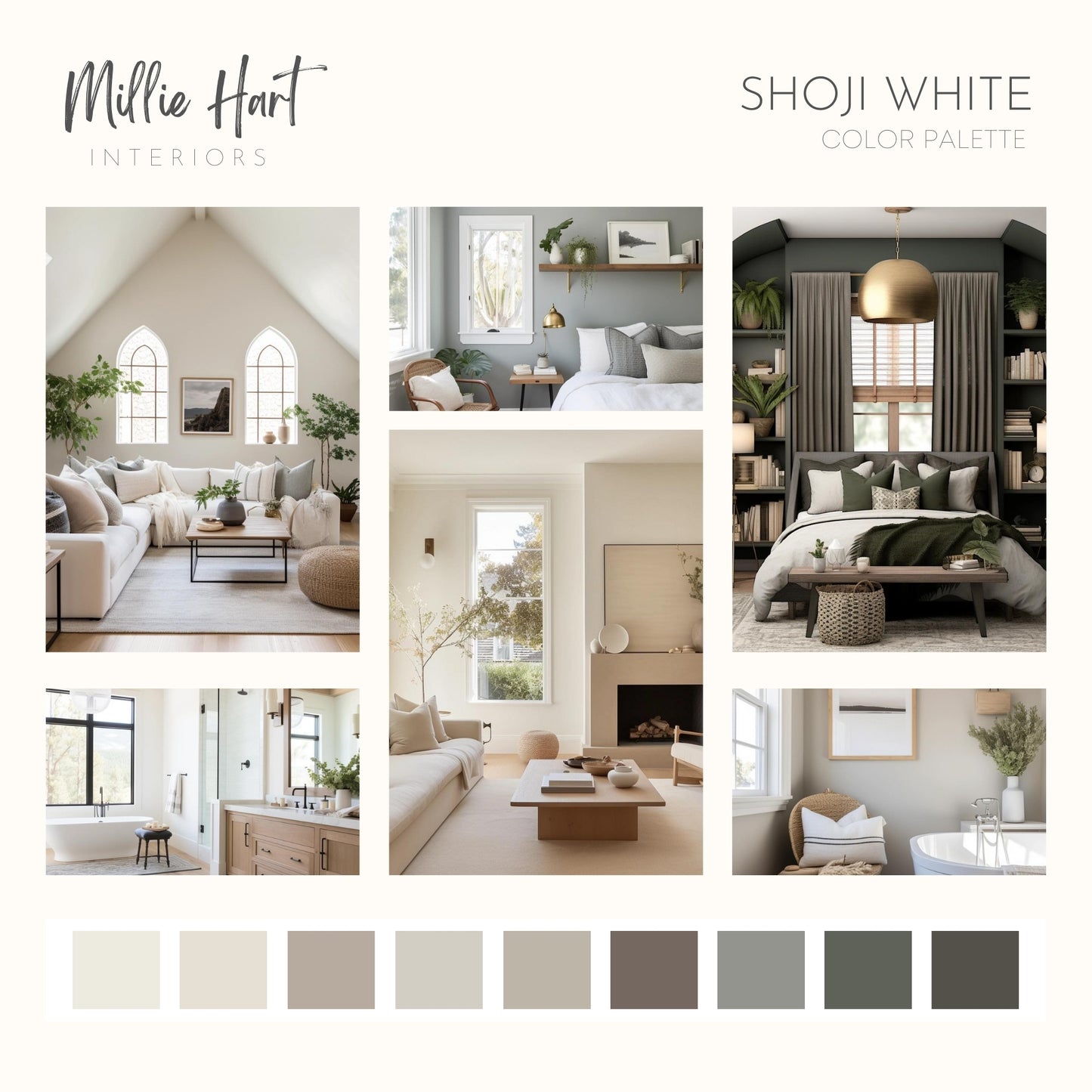 Shoji White Sherwin Williams Paint Palette, Modern Neutral Interior Paint Colors for Home, Shoji White Compliments, Warm Whites, Amazing Gray