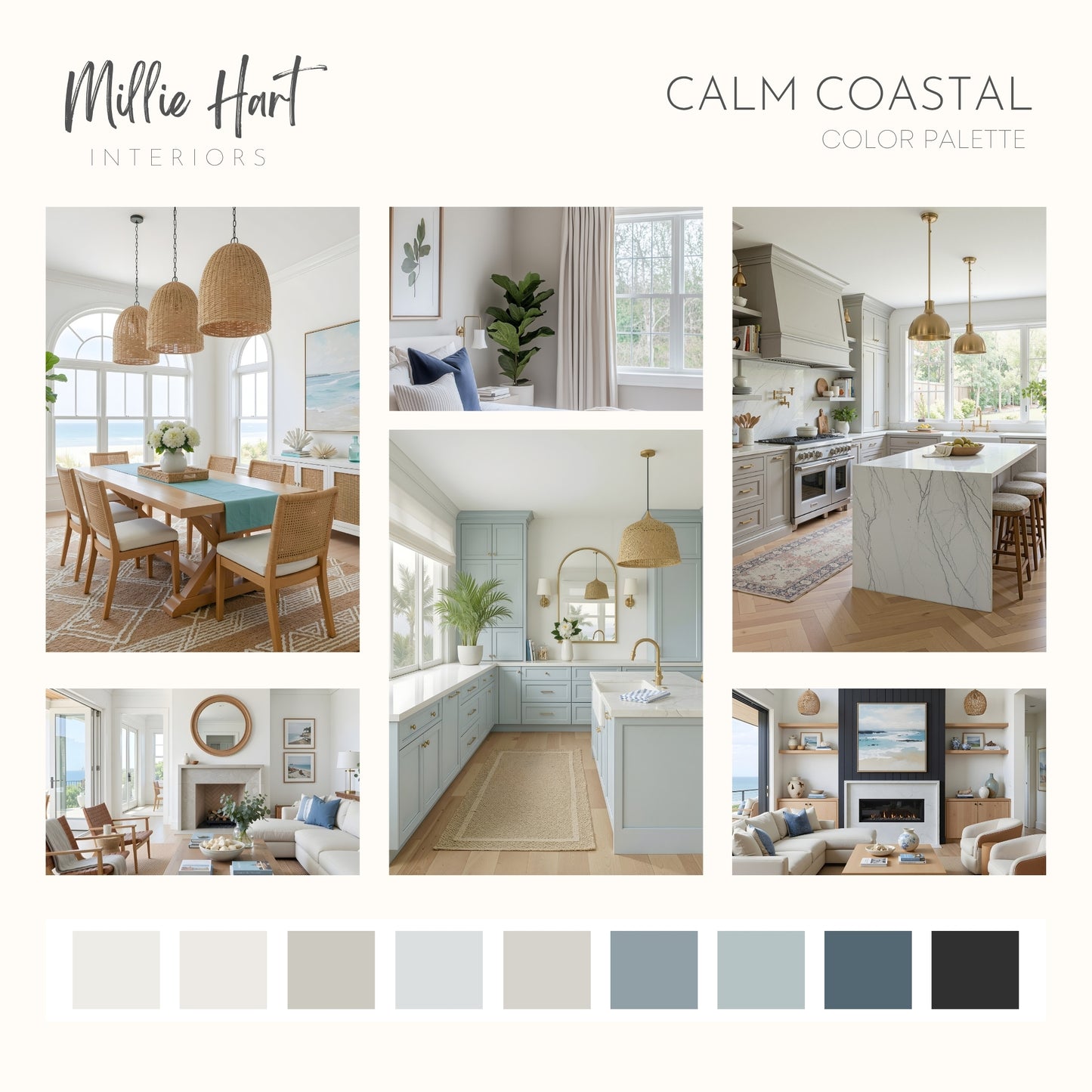 Calm Coastal Benjamin Moore Paint Palette | Peaceful Neutral Beach House Interior Paint Colors for Home
