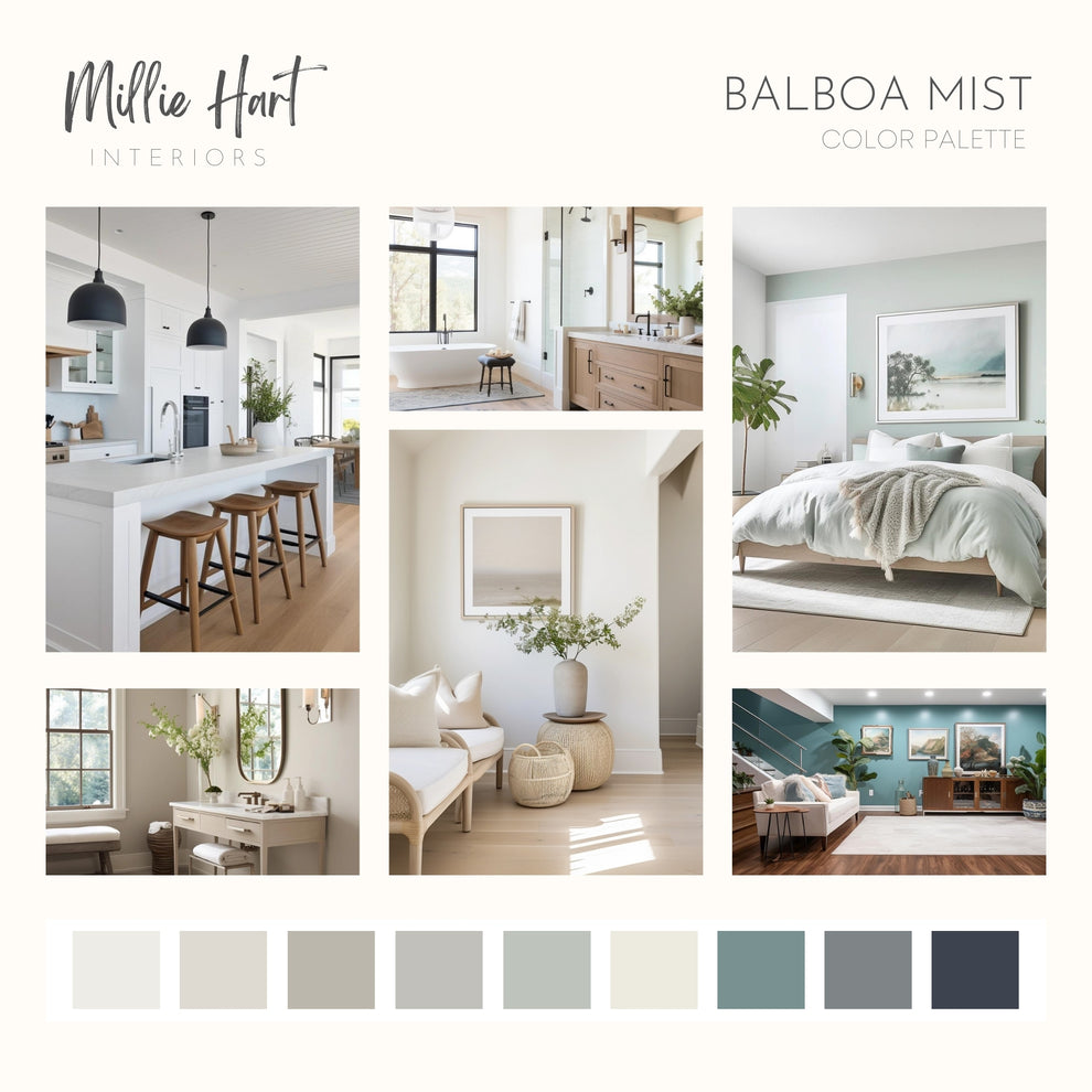 Balboa Mist Benjamin Moore Paint Palette, Neutral Interior Paint Color ...