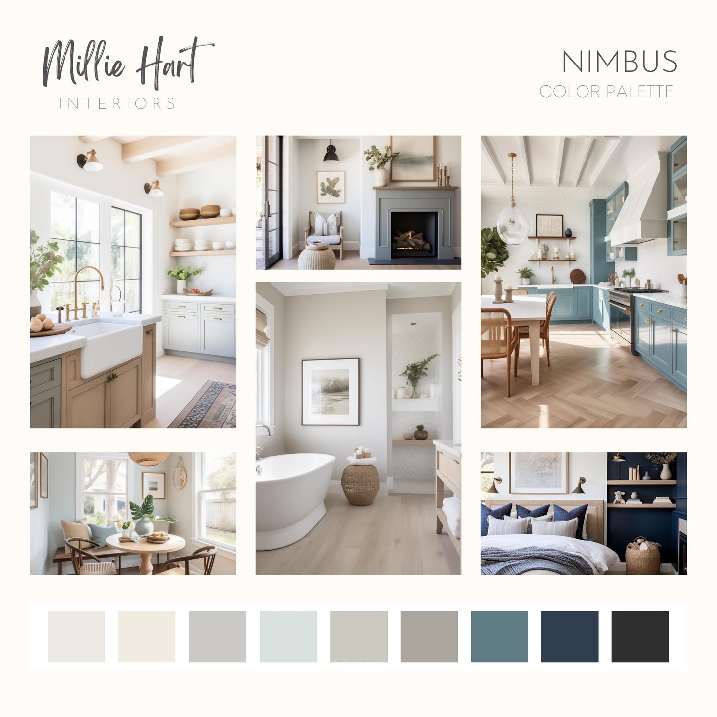 Nimbus Benjamin Moore Paint Palette, Modern Paint Colors for Home, Nimbus Compliments, Modern Neutrals, Decorator's White