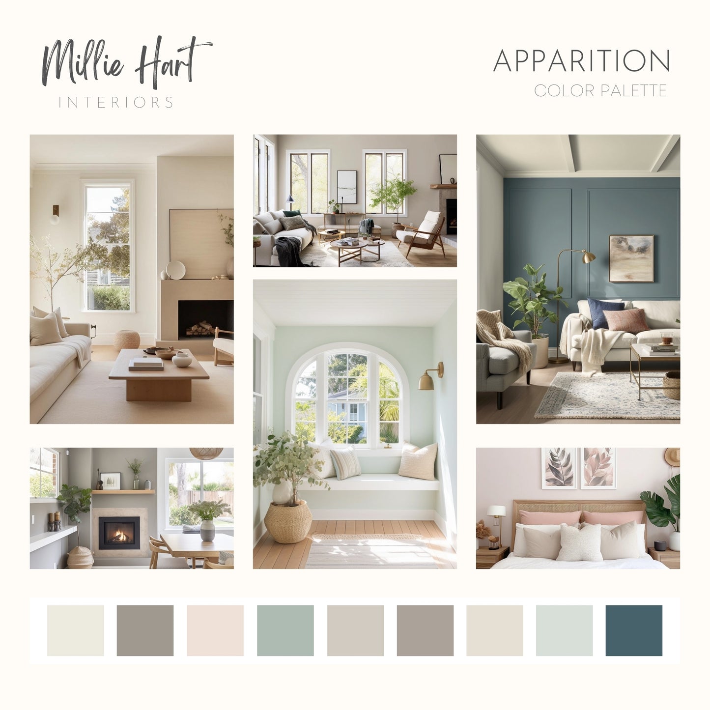 Apparition Benjamin Moore Paint Palette - Modern Neutral Interior Paint Colors for Home - Coordinating Interior Design Color Palette, Benjamin Moore Coastal