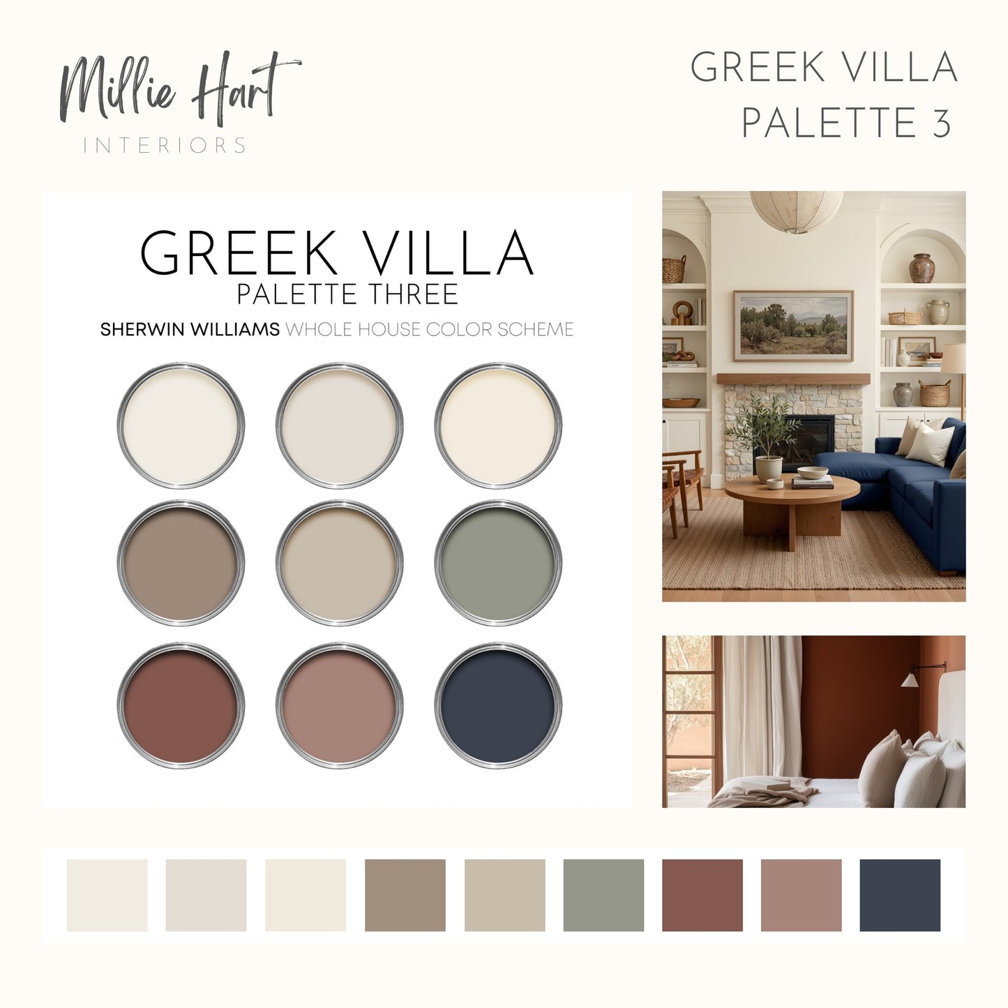 Greek Villa Sherwin Williams Paint Palette Collection, Neutral Interior Paint Colors for Home | Warm Whites | Timeless Blues and Greens