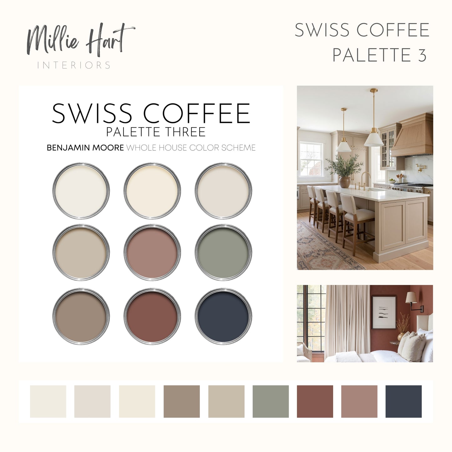 Swiss Coffee Benjamin Moore Paint Palette Collection, Neutral Interior Paint Colors for Home | Warm Whites  | Timeless Blues and Greens