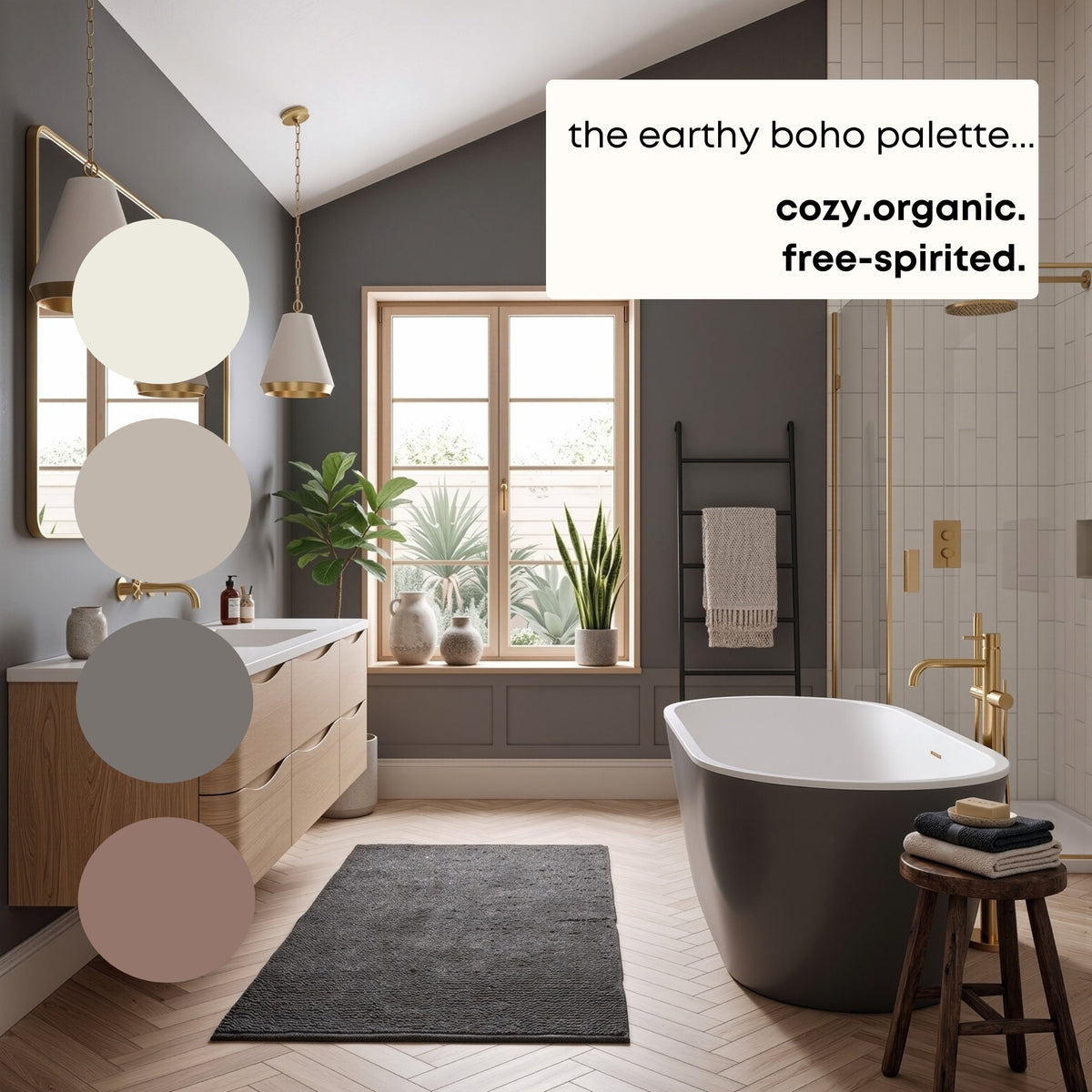 Earthy Boho Sherwin Williams Paint Palette, Neutral Interior Paint Colors, Earthy Color Scheme, Neutral Ground Compliments, Warm Neutrals