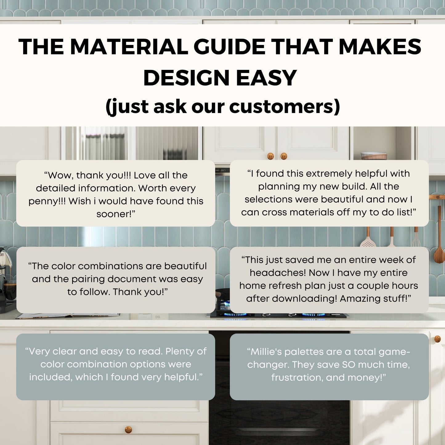 Calm Coastal Kitchen Materials Palette, Materials and Paint Colors for Renovation and New Build Kitchen Projects