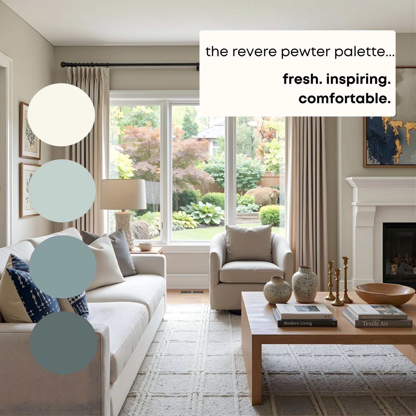 Revere Pewter Benjamin Moore Paint Palette | Timeless Neutral Interior Paint Colors | Transitional Warm Neutral Color Scheme