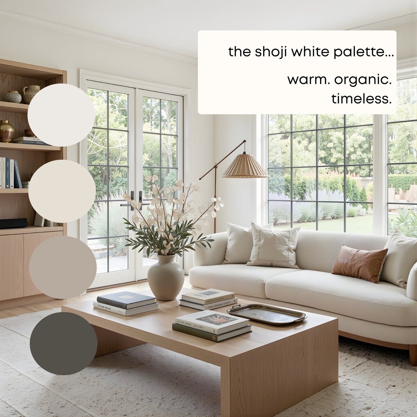 Shoji White Sherwin Williams Paint Palette, Modern Neutral Interior Paint Colors for Home, Shoji White Compliments, Warm Whites, Amazing Gray