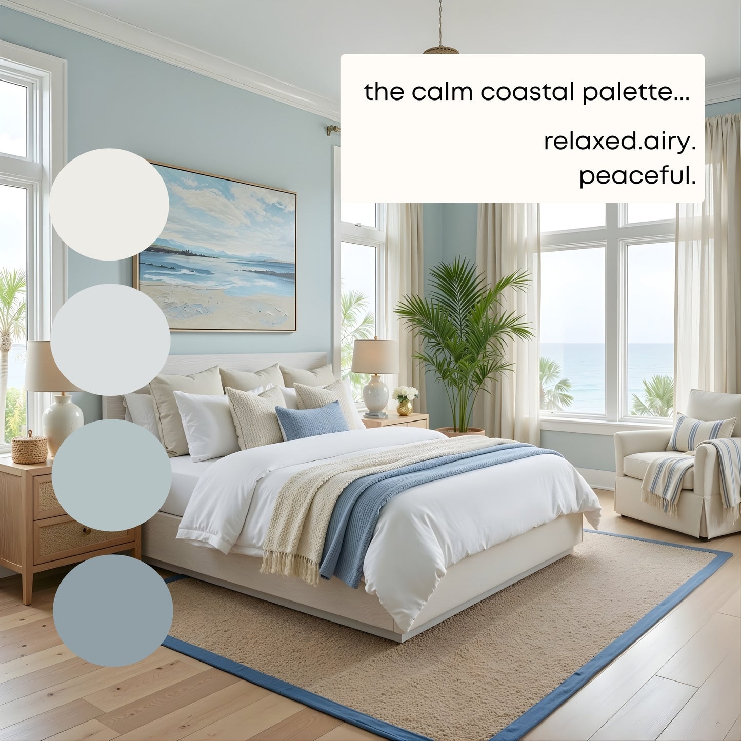 Calm Coastal Benjamin Moore Paint Palette | Peaceful Neutral Beach House Interior Paint Colors for Home