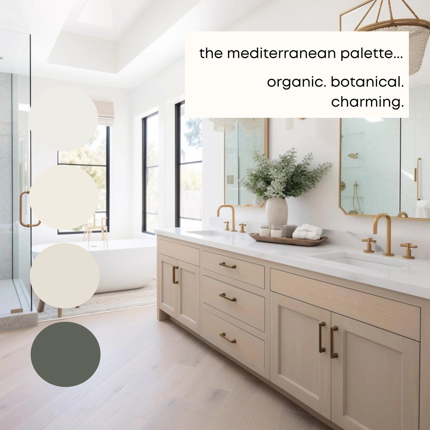 Mediterranean Benjamin Moore Paint Palette - Modern Neutral Interior Paint Colors for Home, Coastal Interior Design Color Palette, Mediterranean Boho, Providence Blue Compliments