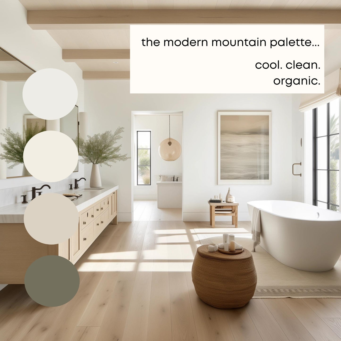 Modern Mountain Sherwin Williams Paint Palette, Neutral Interior Paint Colors, Modern Farmhouse Color Scheme, Pure White