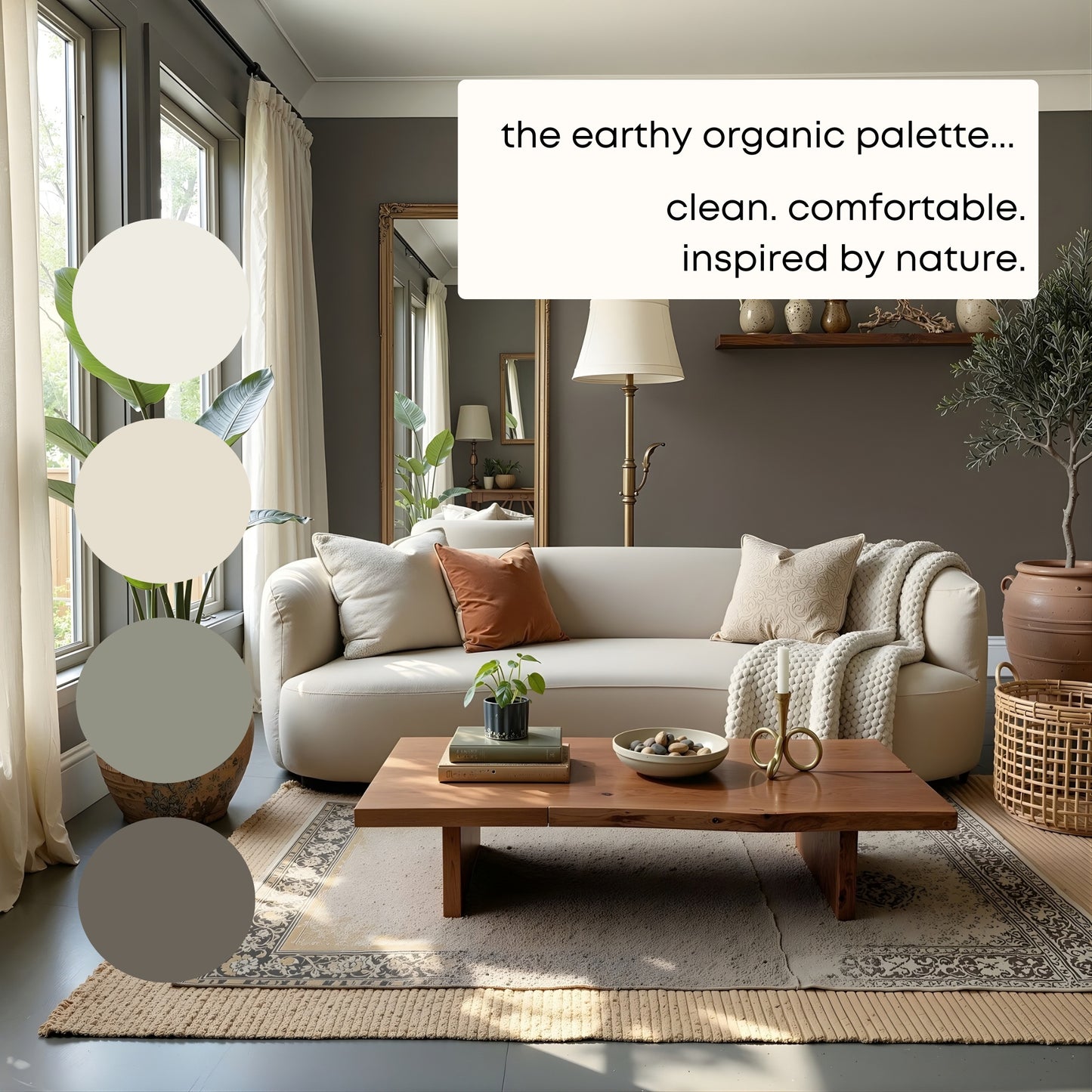 Earthy Organic Sherwin Williams Paint Palette, Interior Paint Colors for Home, Modern Neutrals, Warm and Cozy, Neutral Ground