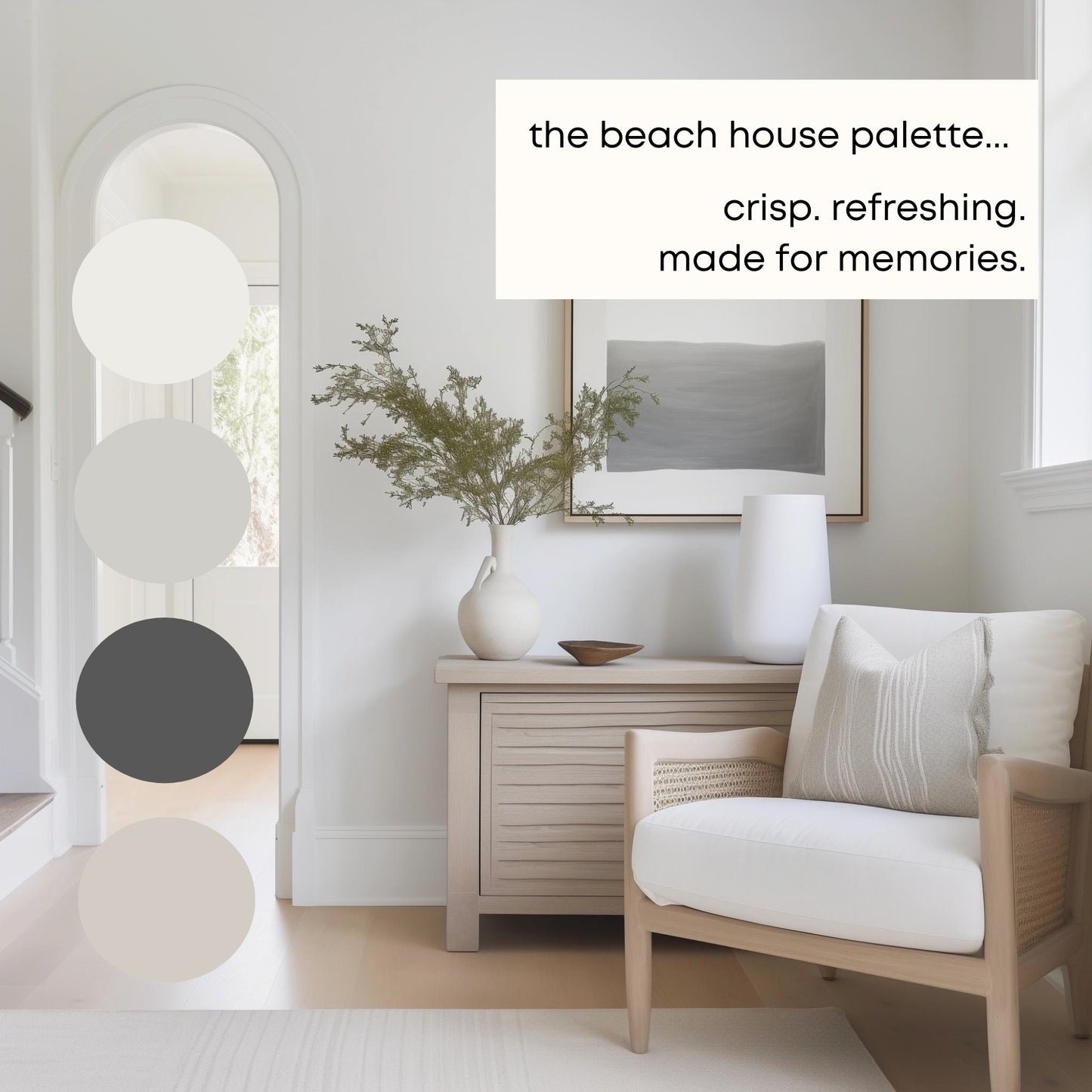 Beach House Sherwin Williams Paint Palette, Interior Paint Colors for Home, Cool Grays, Coastal Colors, Pure White