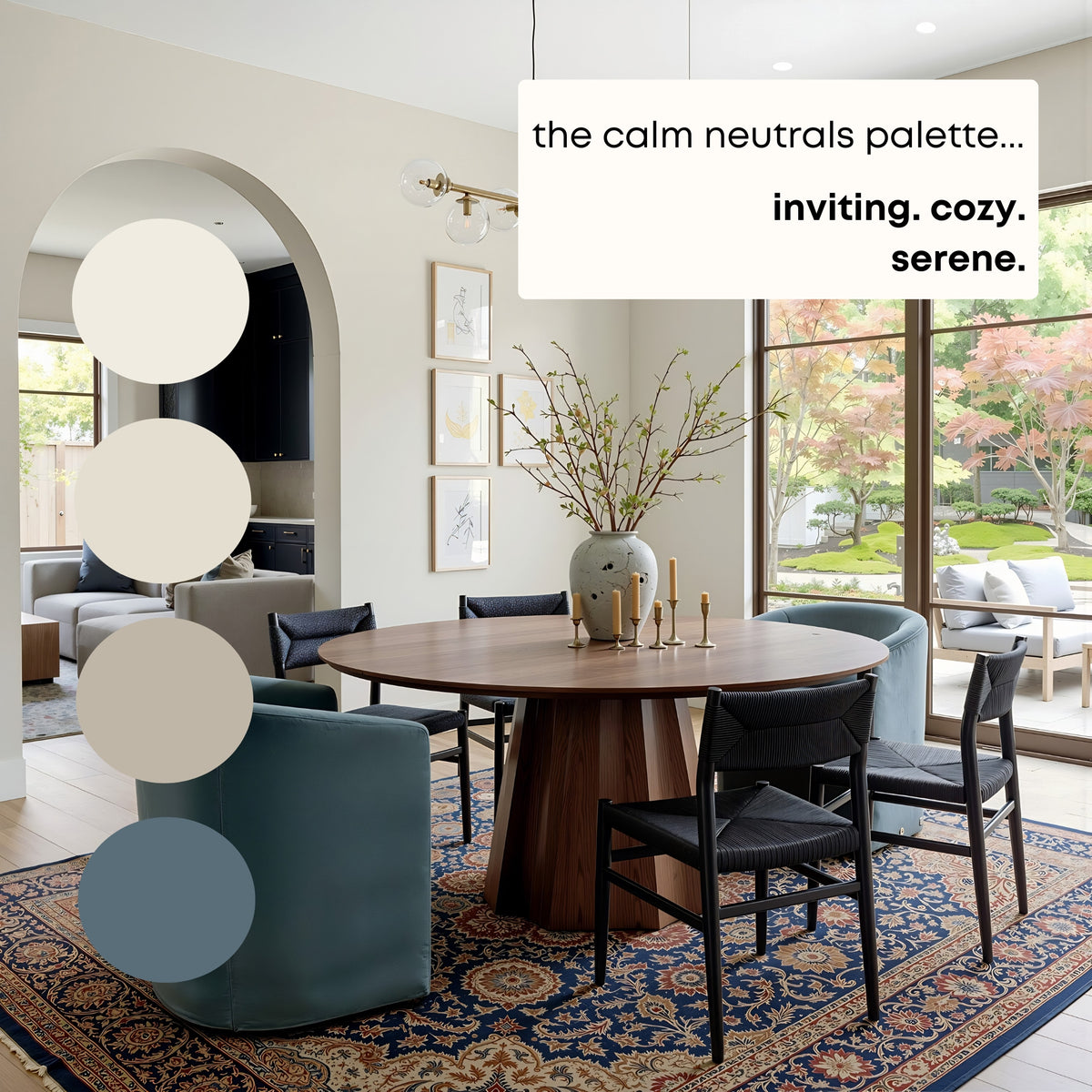 Calm Neutrals Benjamin Moore Paint Palette, Calm Neutral Interior Paint Colors, Beach House Coastal Color Scheme, Pale Oak