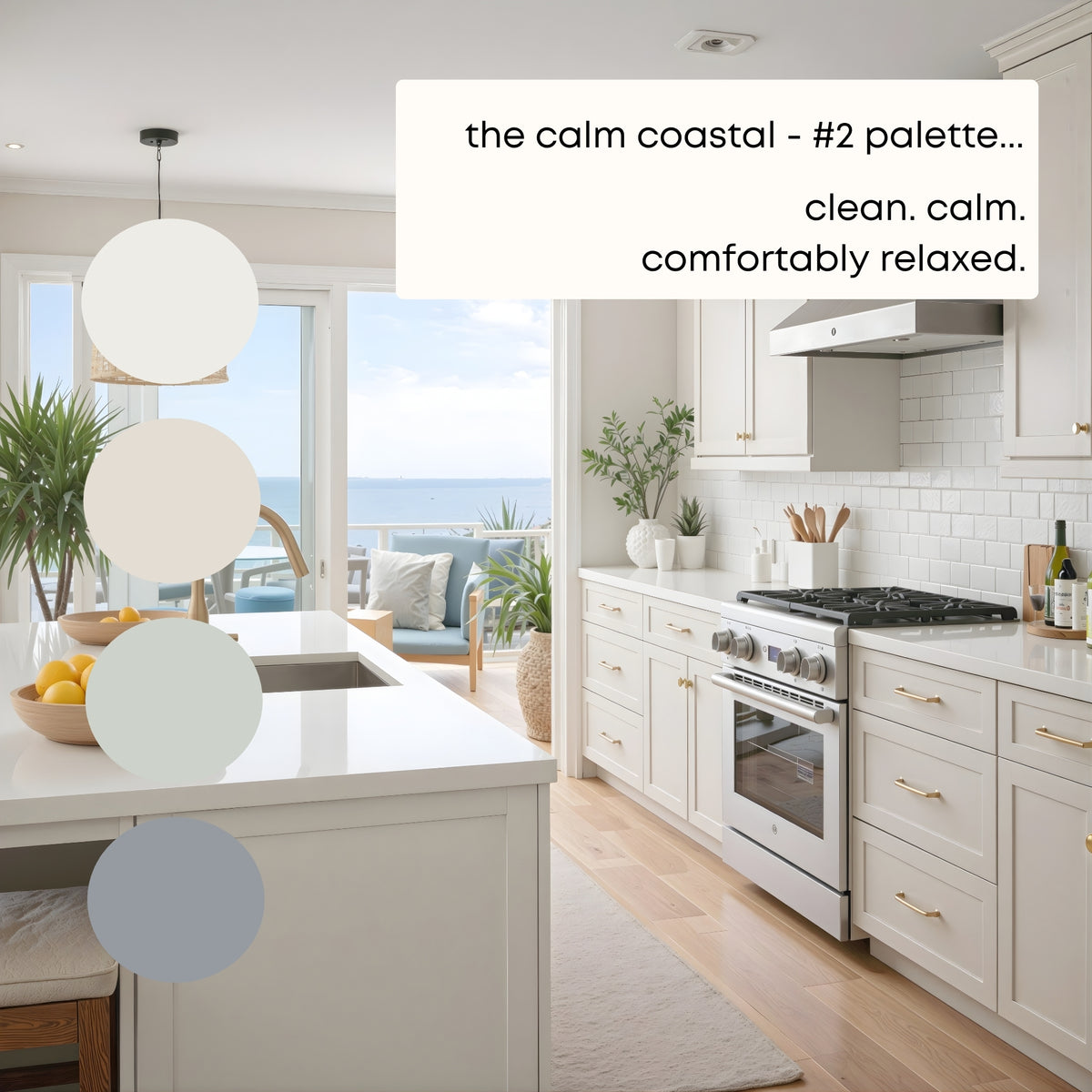 Calm Coastal - Palette Two | Sherwin Williams Paint Palette, Neutral Coastal Interior Paint Colors for Home, Coastal Color Scheme, Pure White