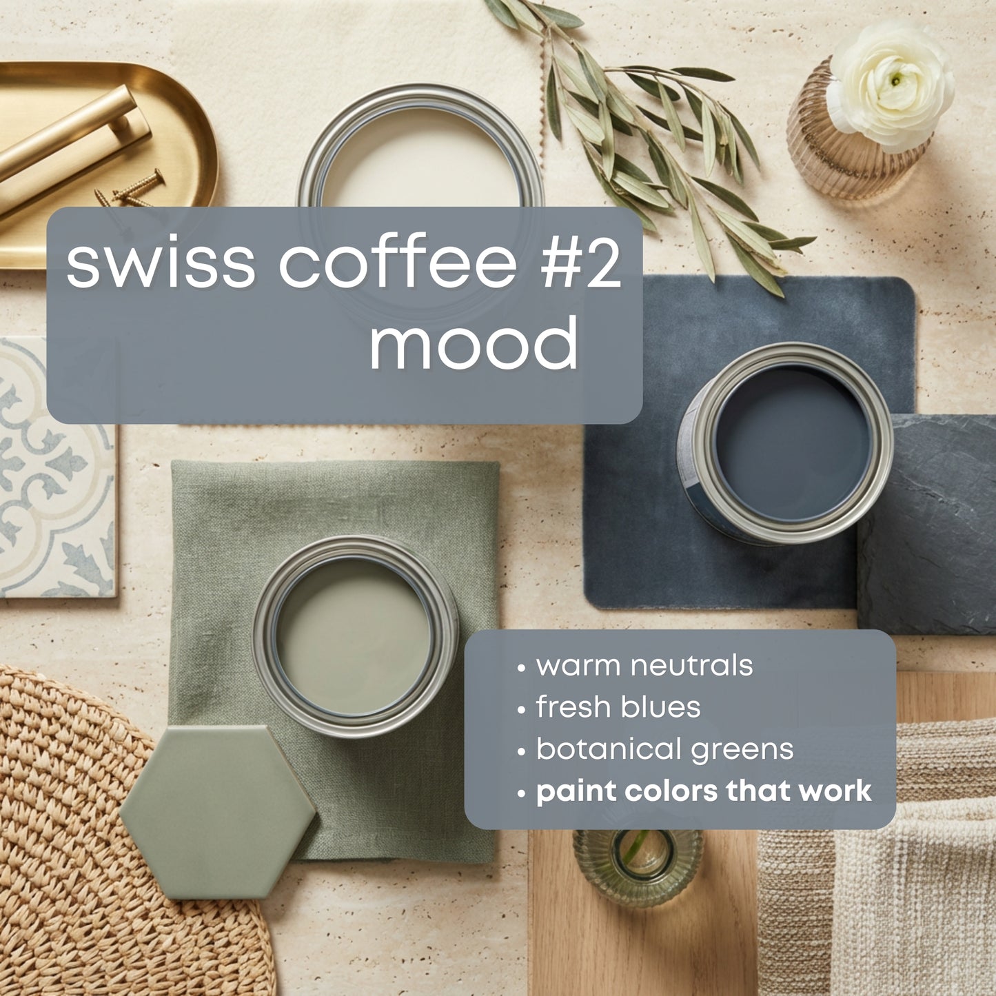 Swiss Coffee - Palette Two, Benjamin Moore Paint Palette, Neutral Interior Paint Colors, Modern Neutrals, Coastal Colors