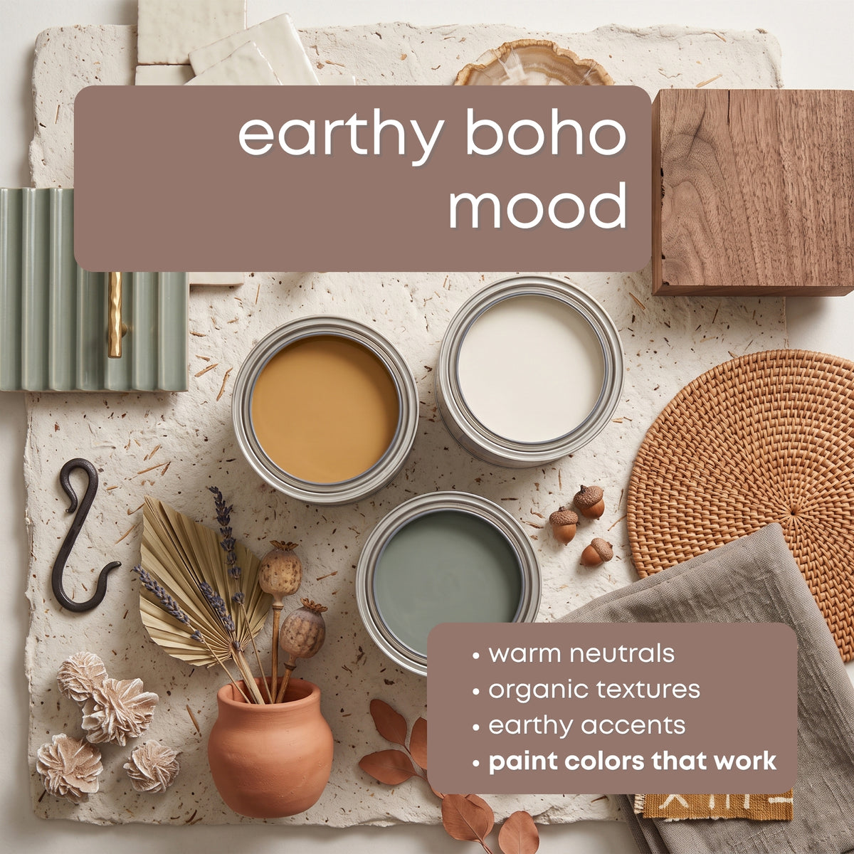 Earthy Boho Sherwin Williams Paint Palette, Neutral Interior Paint Colors, Earthy Color Scheme, Neutral Ground Compliments, Warm Neutrals