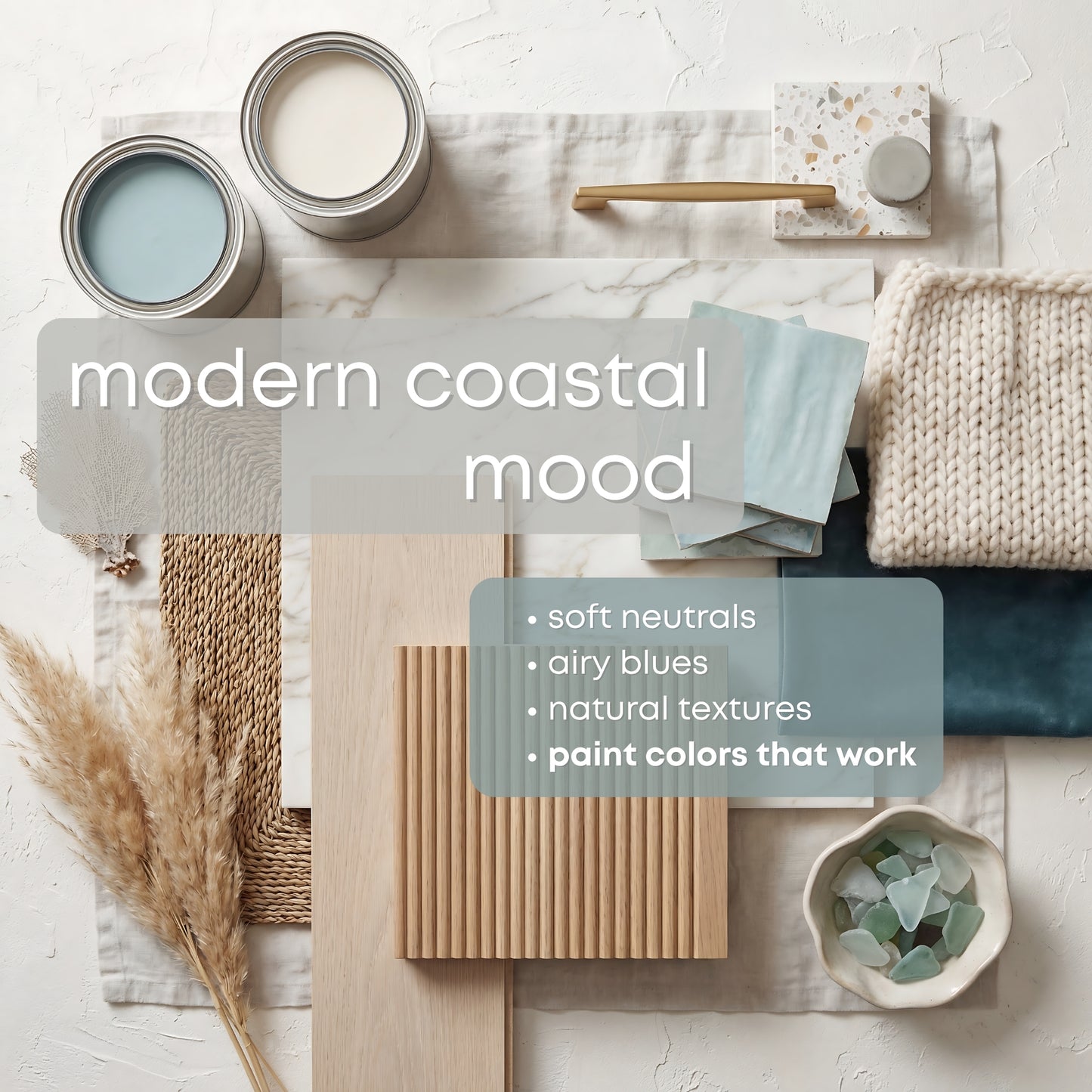Modern Coastal Sherwin Williams Paint Palette | 9 Coordinating Interior Paint Colors | Coastal Design Color Scheme