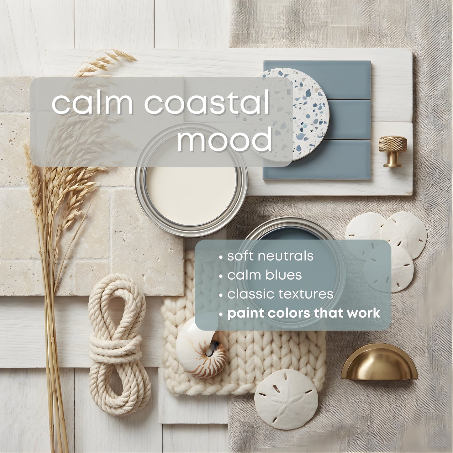 Calm Coastal Benjamin Moore Paint Palette | Peaceful Neutral Beach House Interior Paint Colors for Home