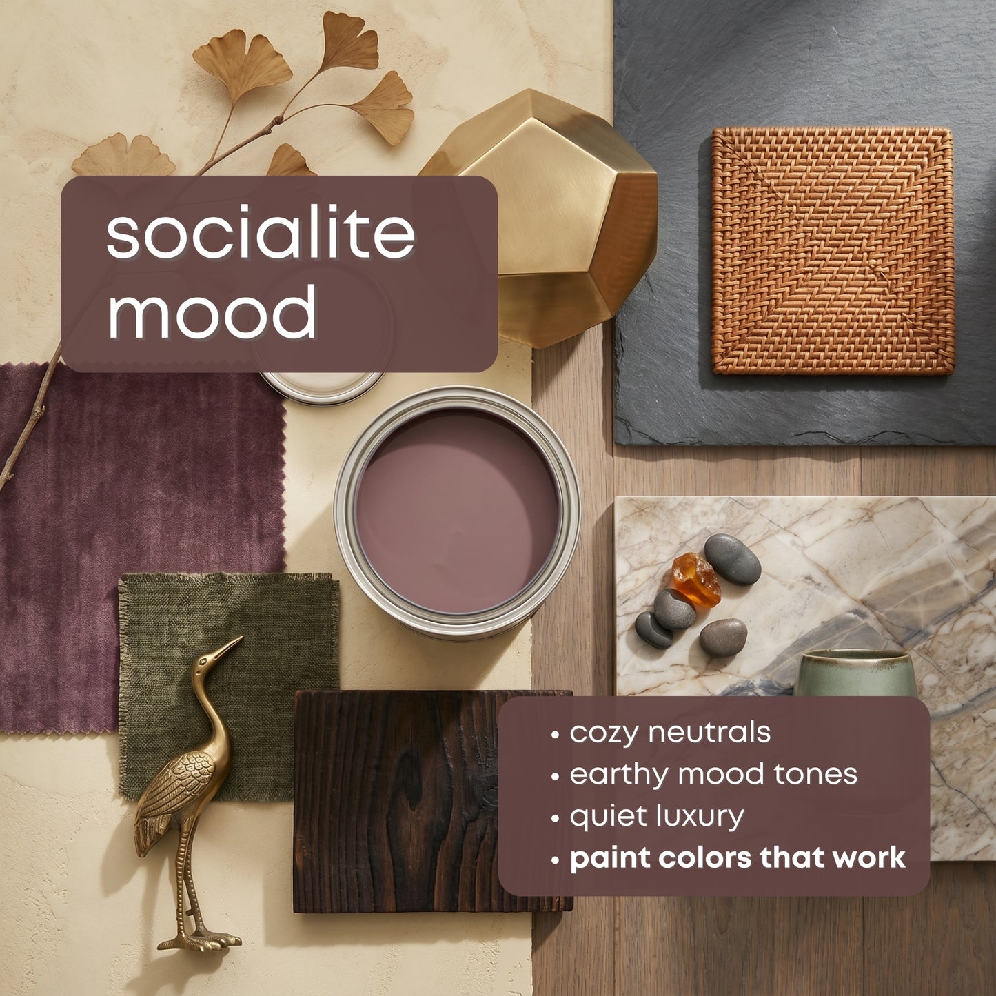 Socialite Sherwin Williams Paint Palette | Paint Colors for Home | Modern Moody Neutrals Color Scheme | Organic Earth Tones